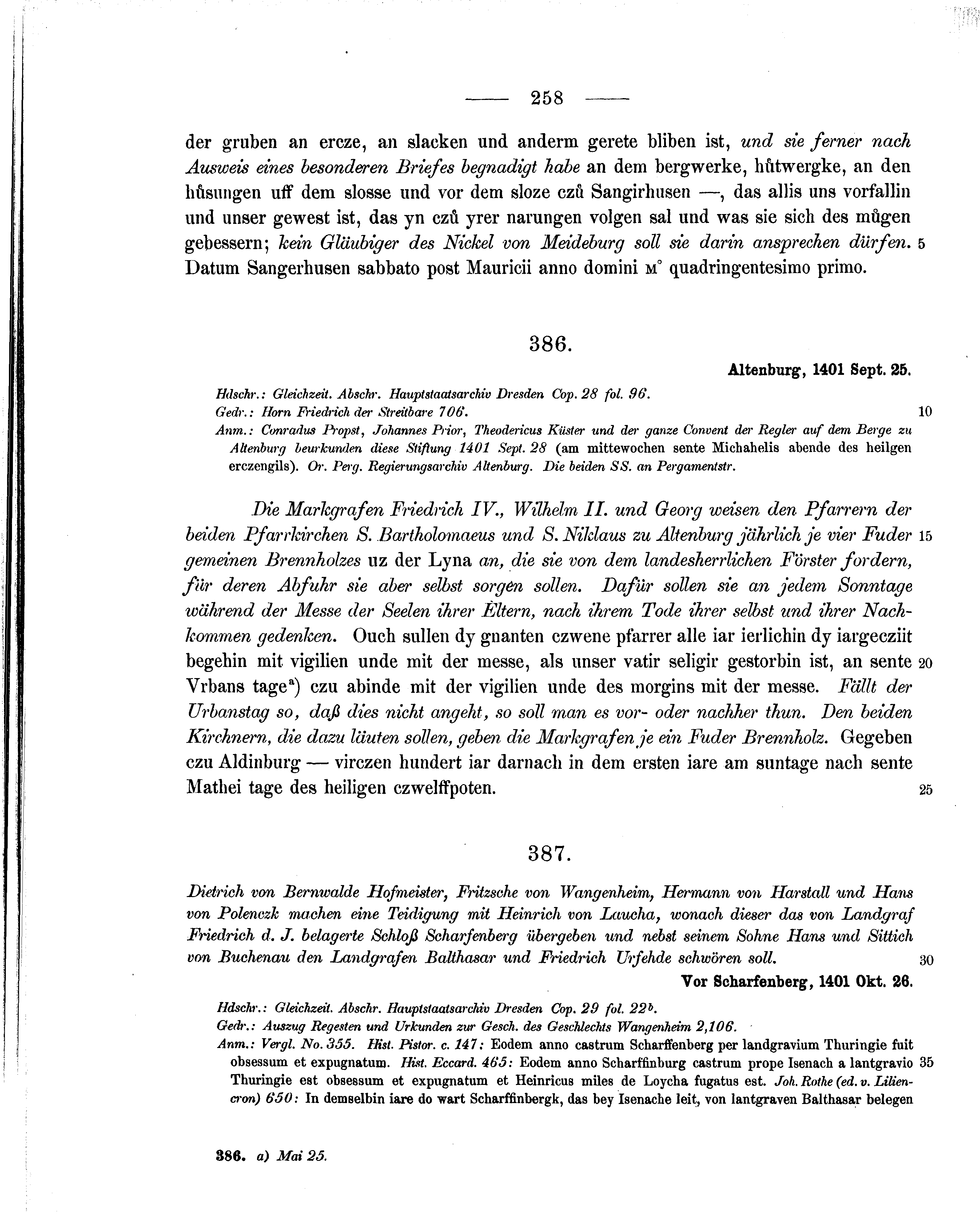 Historische Urkunde Seite 258 aus Band cds1b2