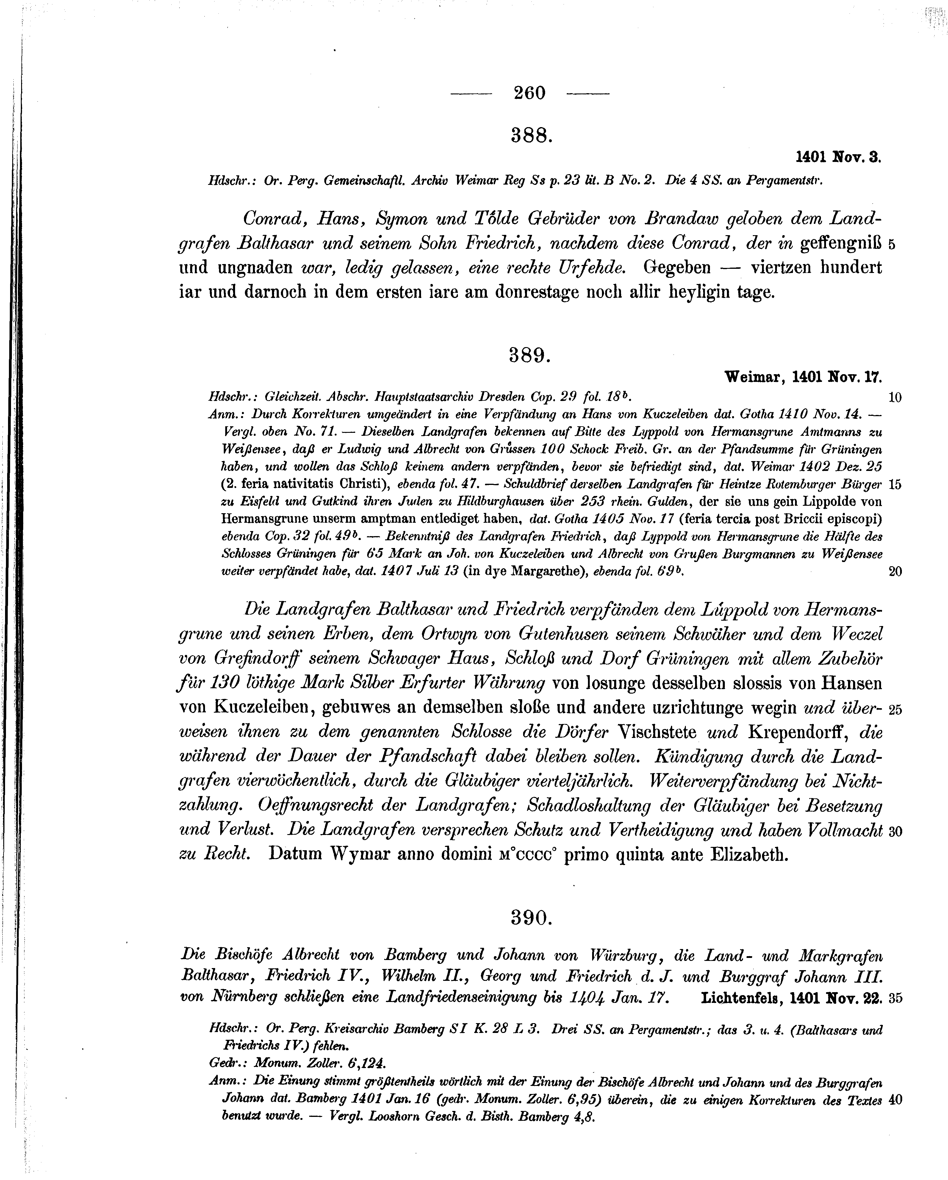 Historische Urkunde Seite 260 aus Band cds1b2