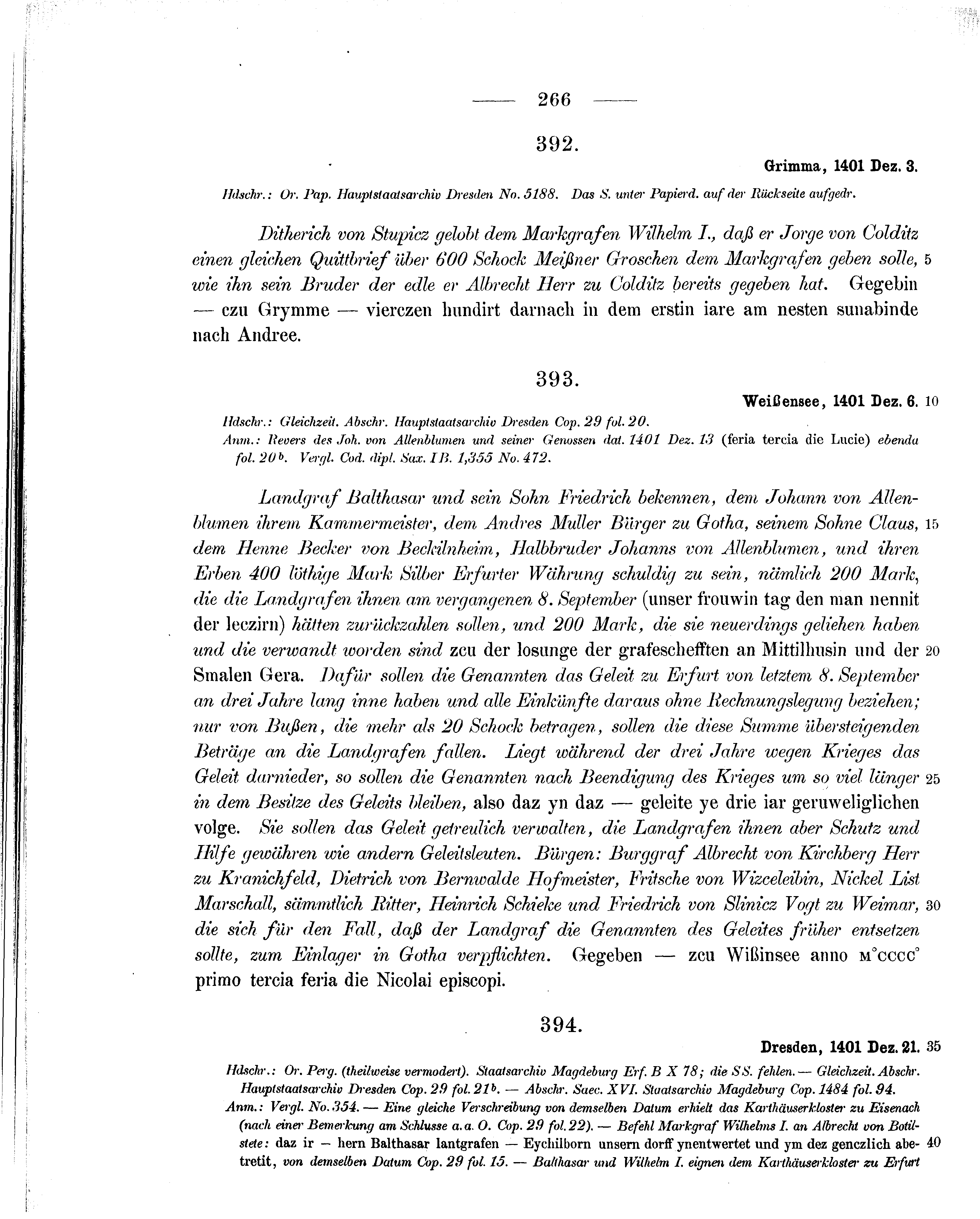Historische Urkunde Seite 266 aus Band cds1b2