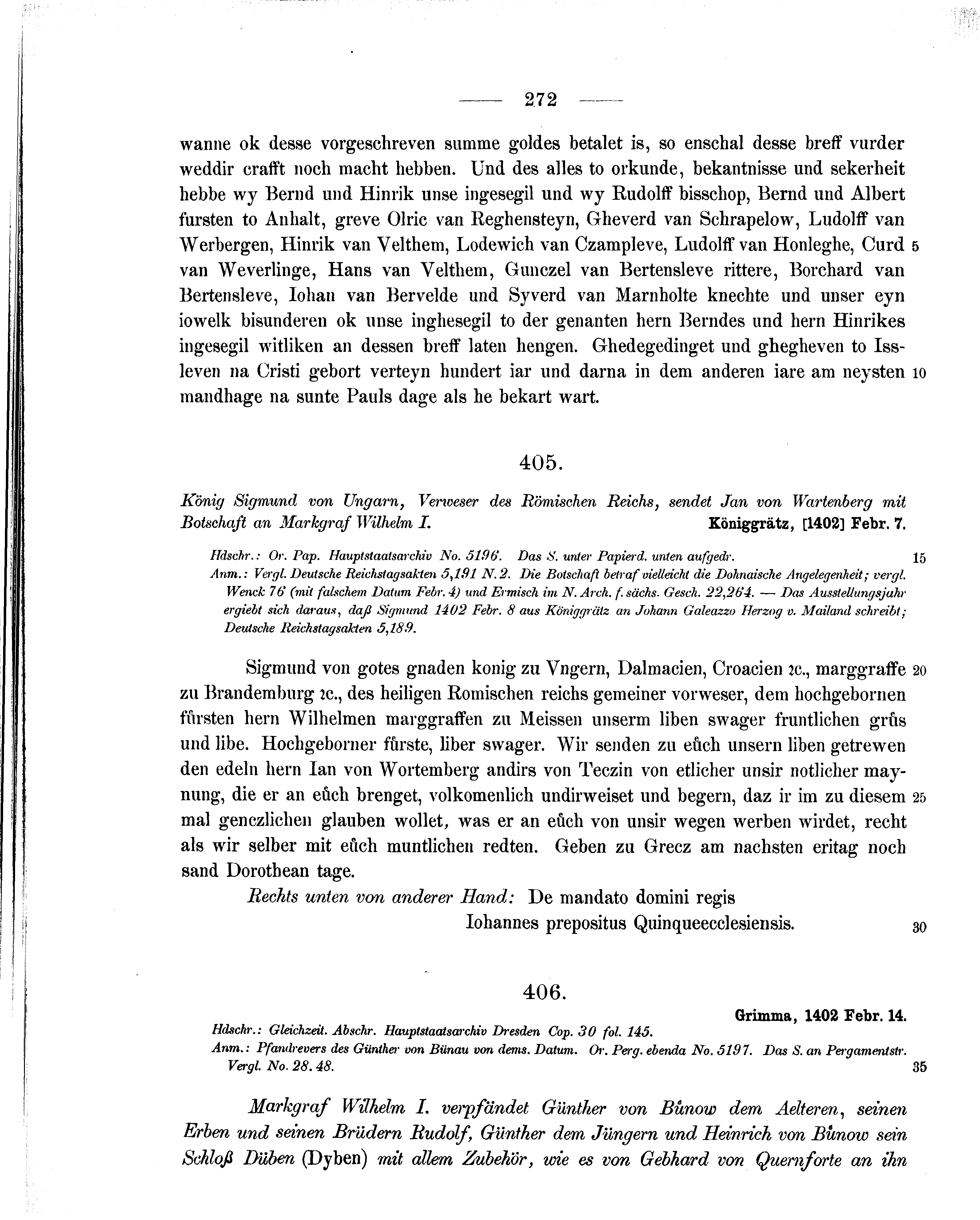 Historische Urkunde Seite 272 aus Band cds1b2