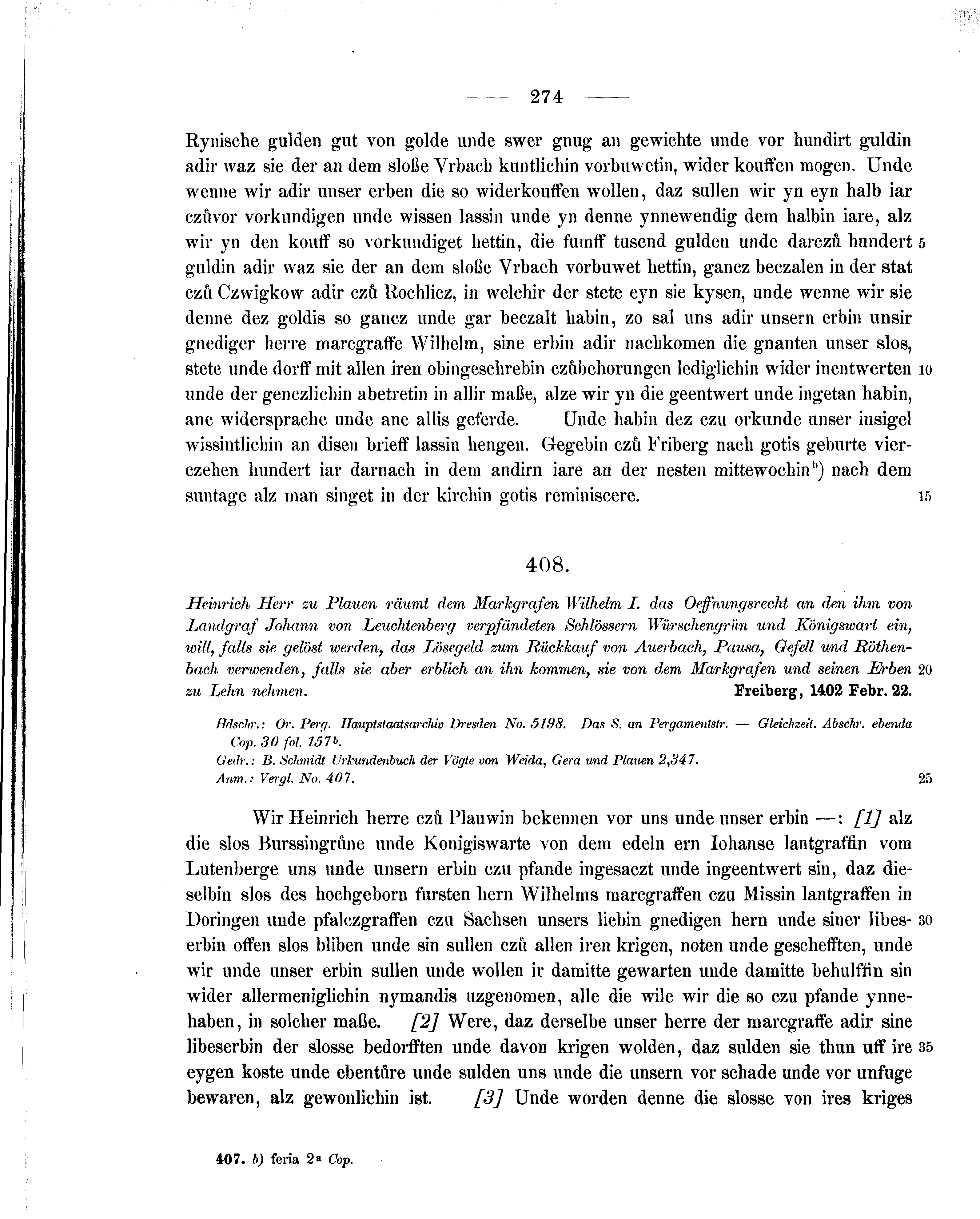Historische Urkunde Seite 274 aus Band cds1b2