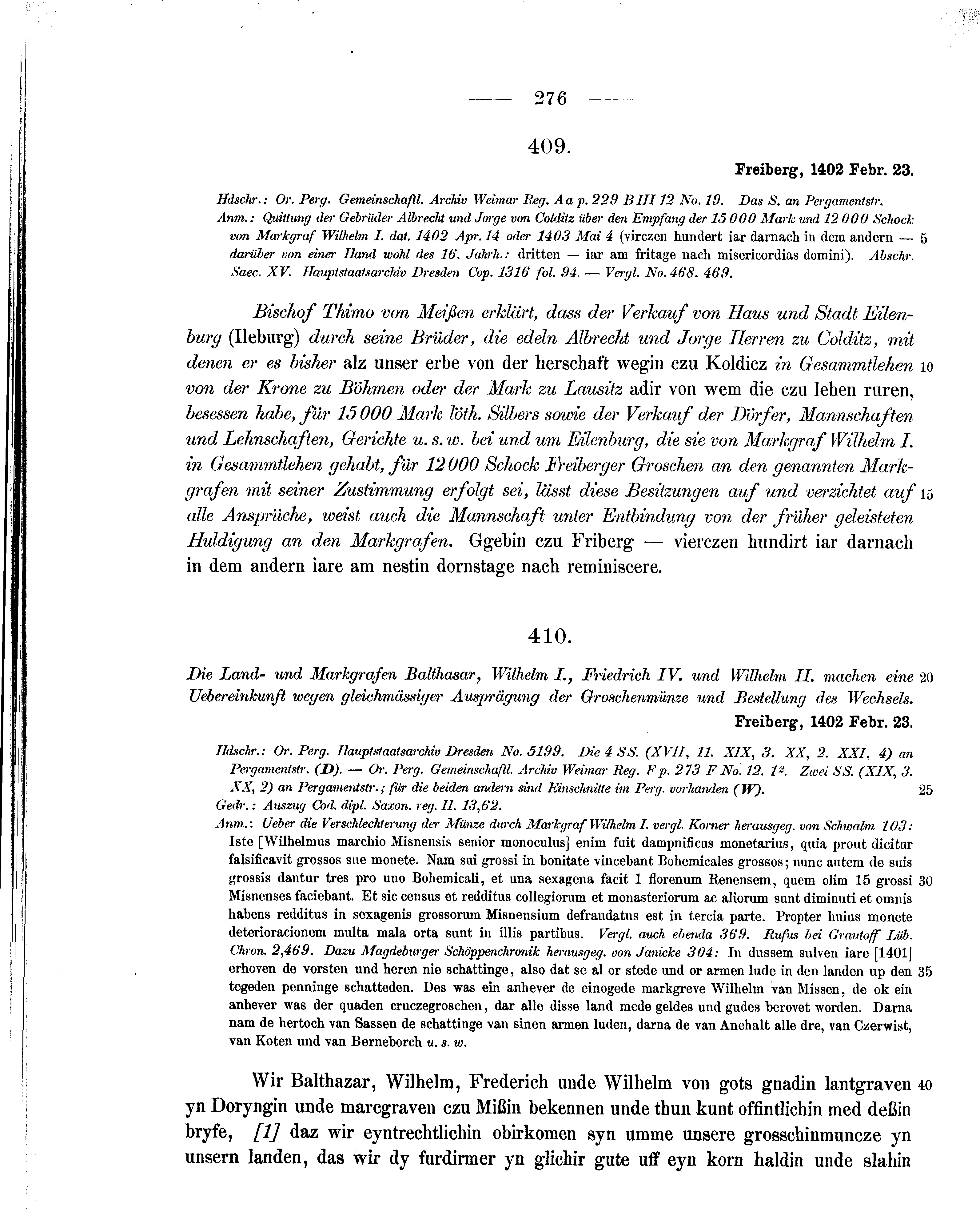 Historische Urkunde Seite 276 aus Band cds1b2