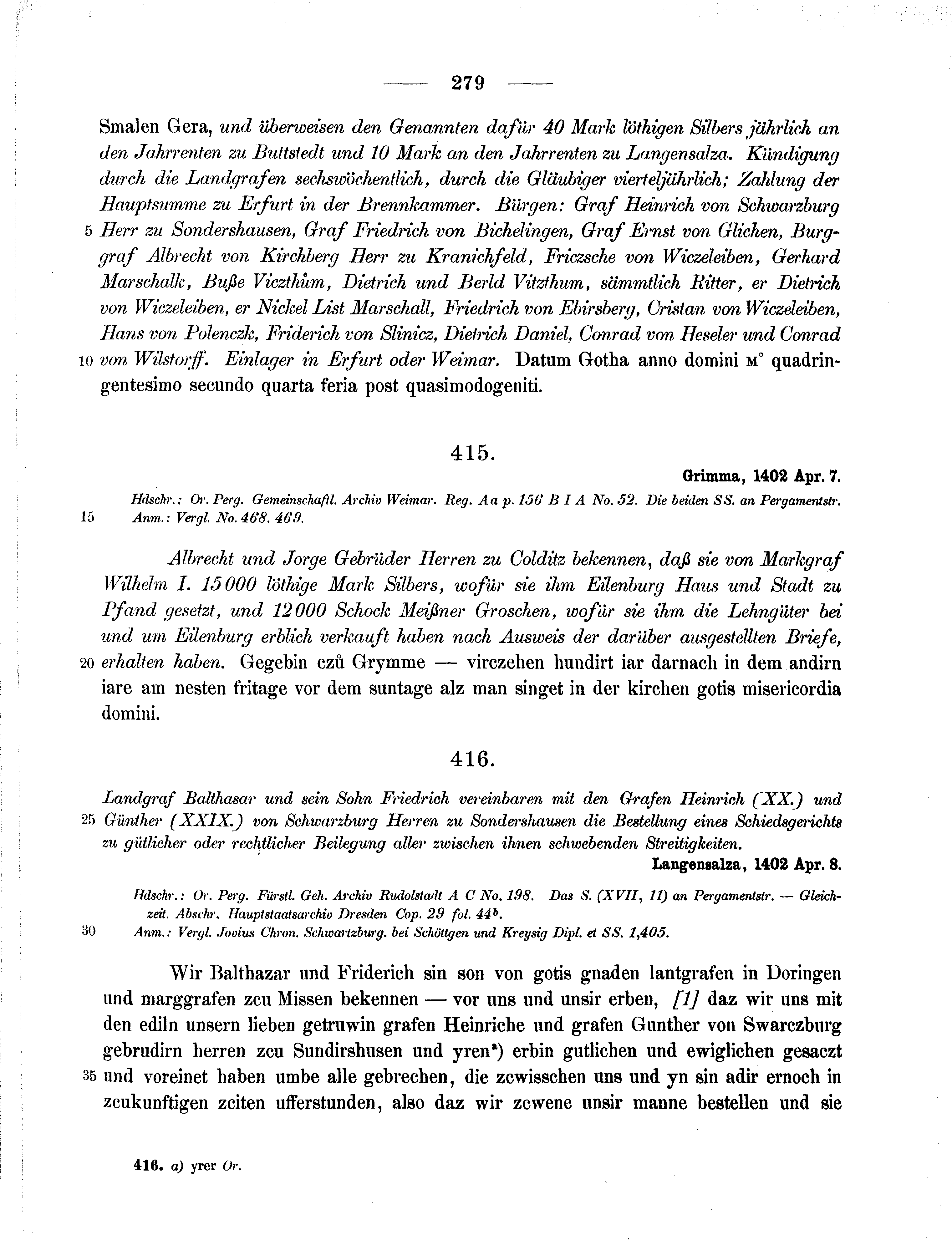 Historische Urkunde Seite 279 aus Band cds1b2