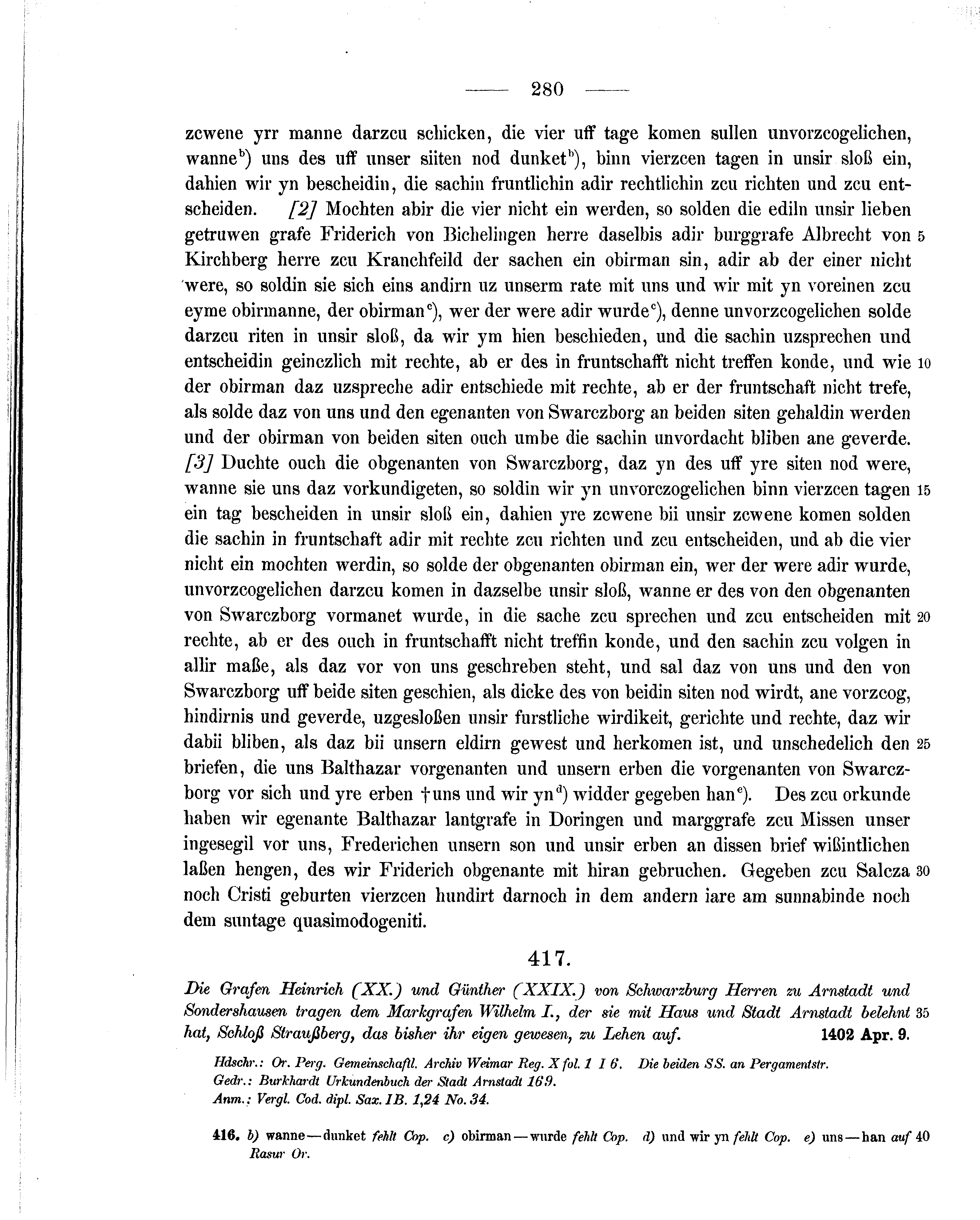 Historische Urkunde Seite 280 aus Band cds1b2