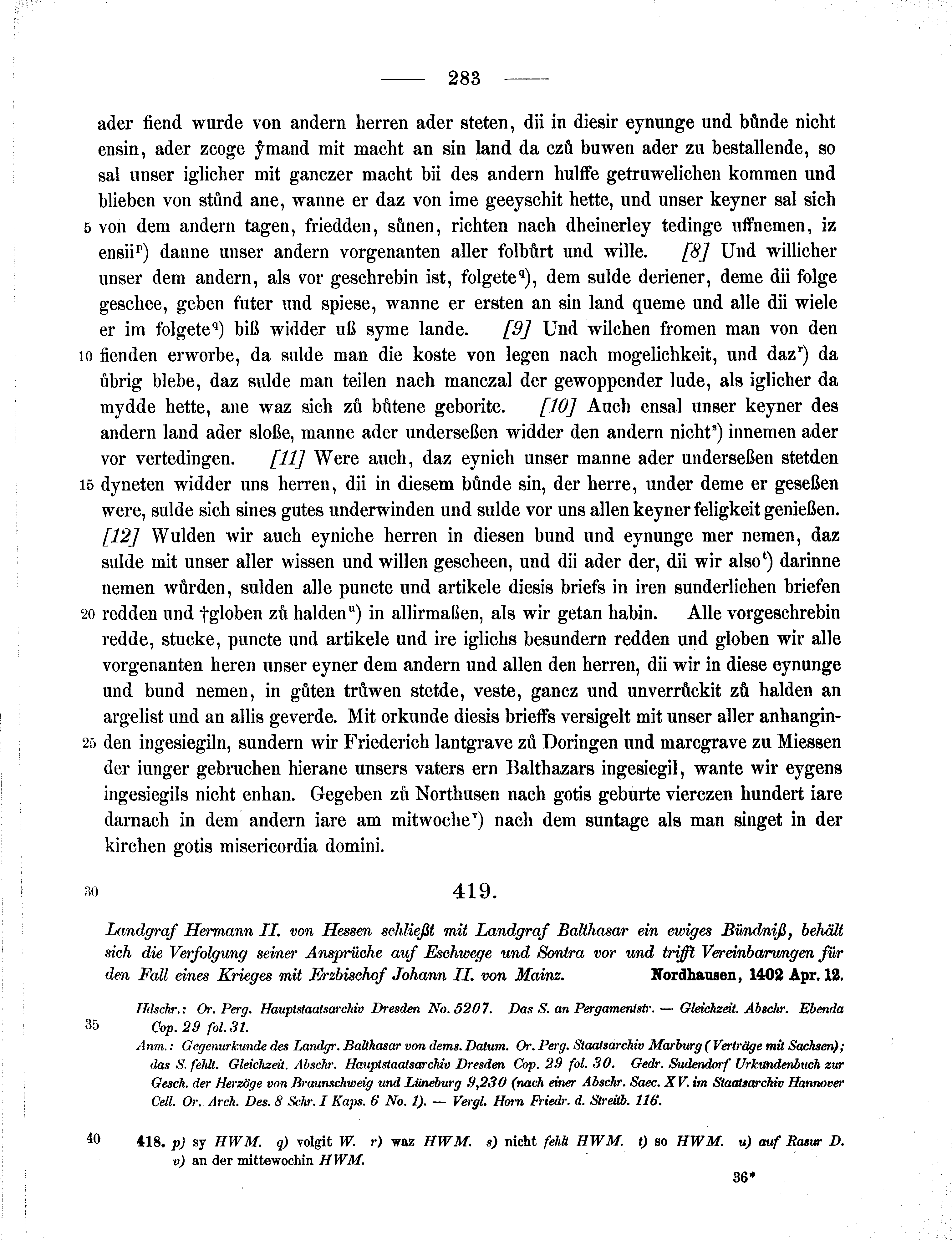 Historische Urkunde Seite 283 aus Band cds1b2
