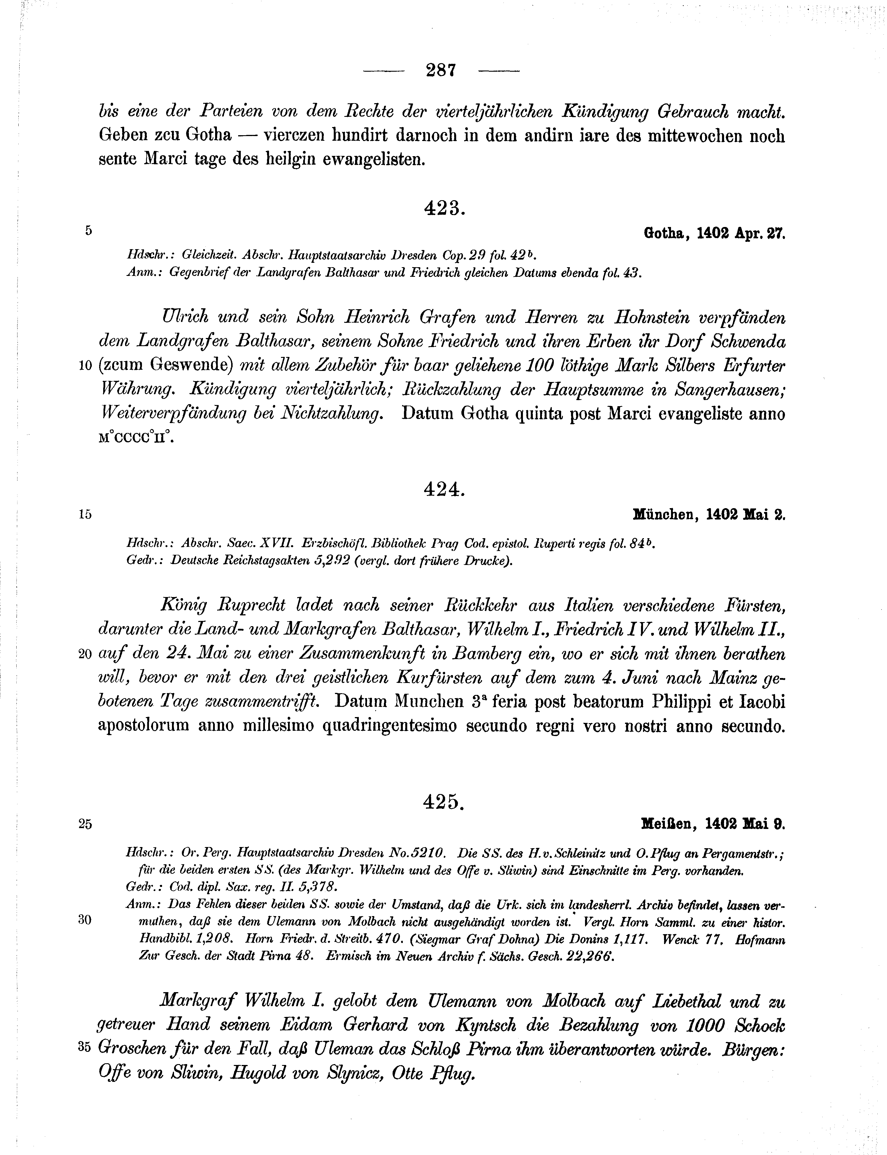 Historische Urkunde Seite 287 aus Band cds1b2