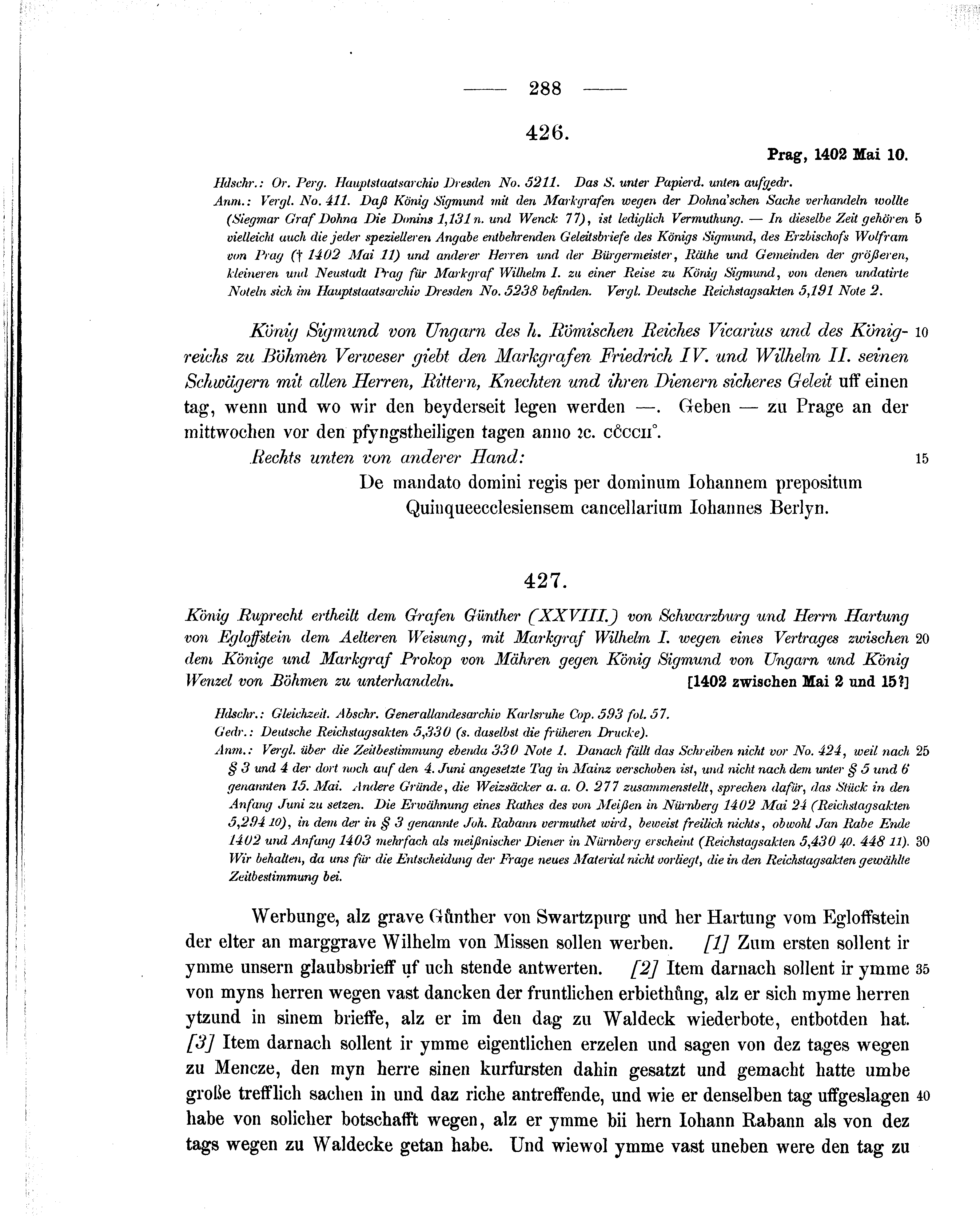Historische Urkunde Seite 288 aus Band cds1b2