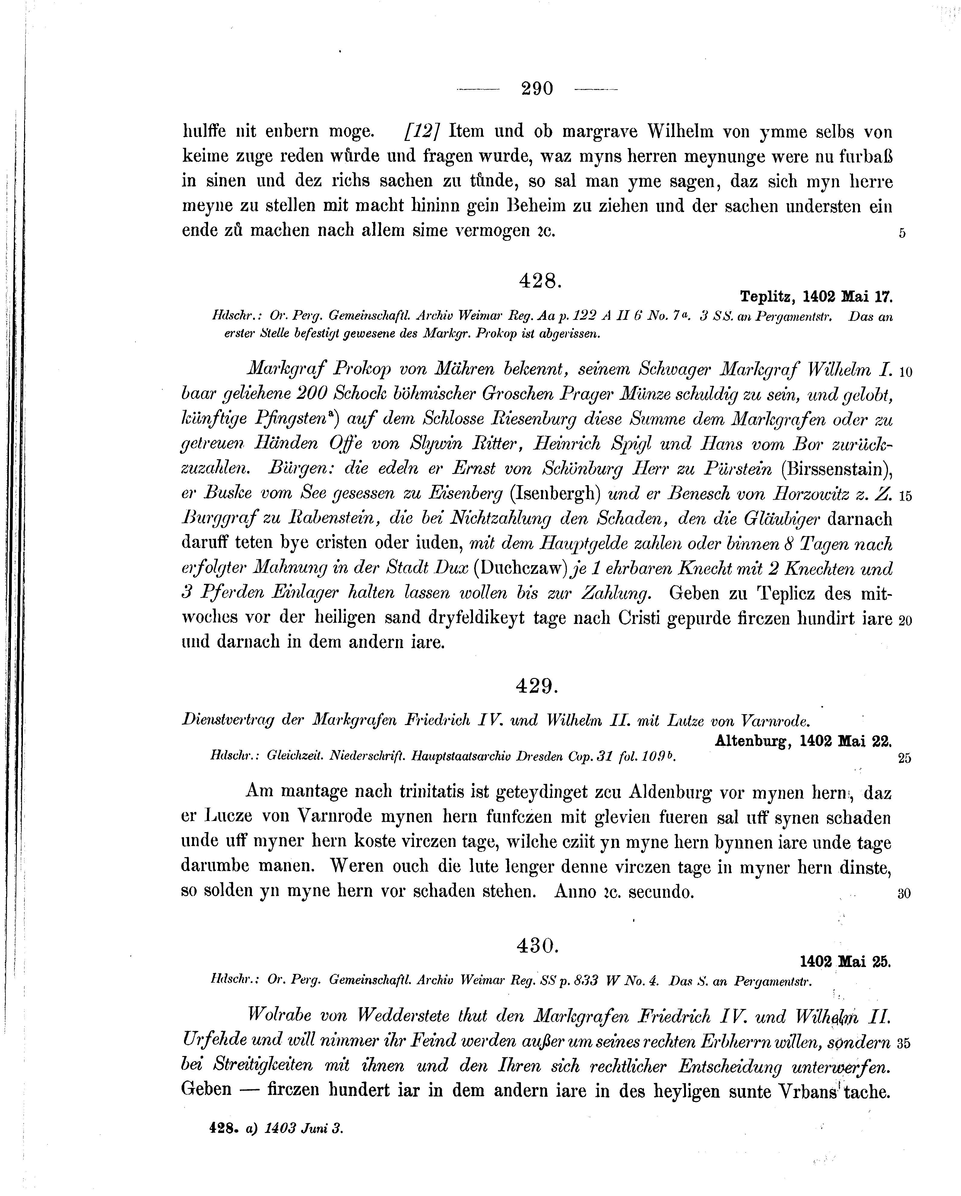 Historische Urkunde Seite 290 aus Band cds1b2