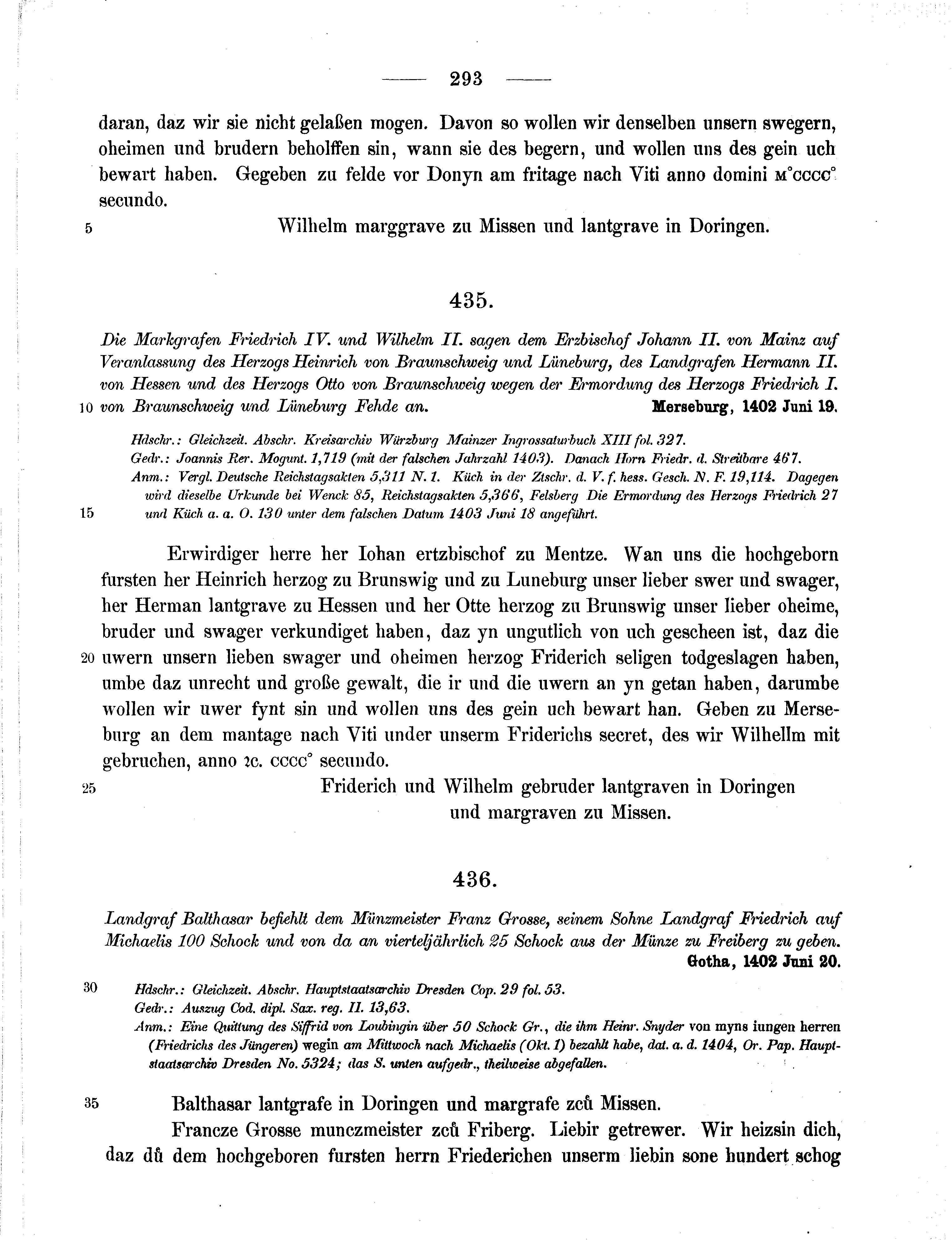 Historische Urkunde Seite 293 aus Band cds1b2