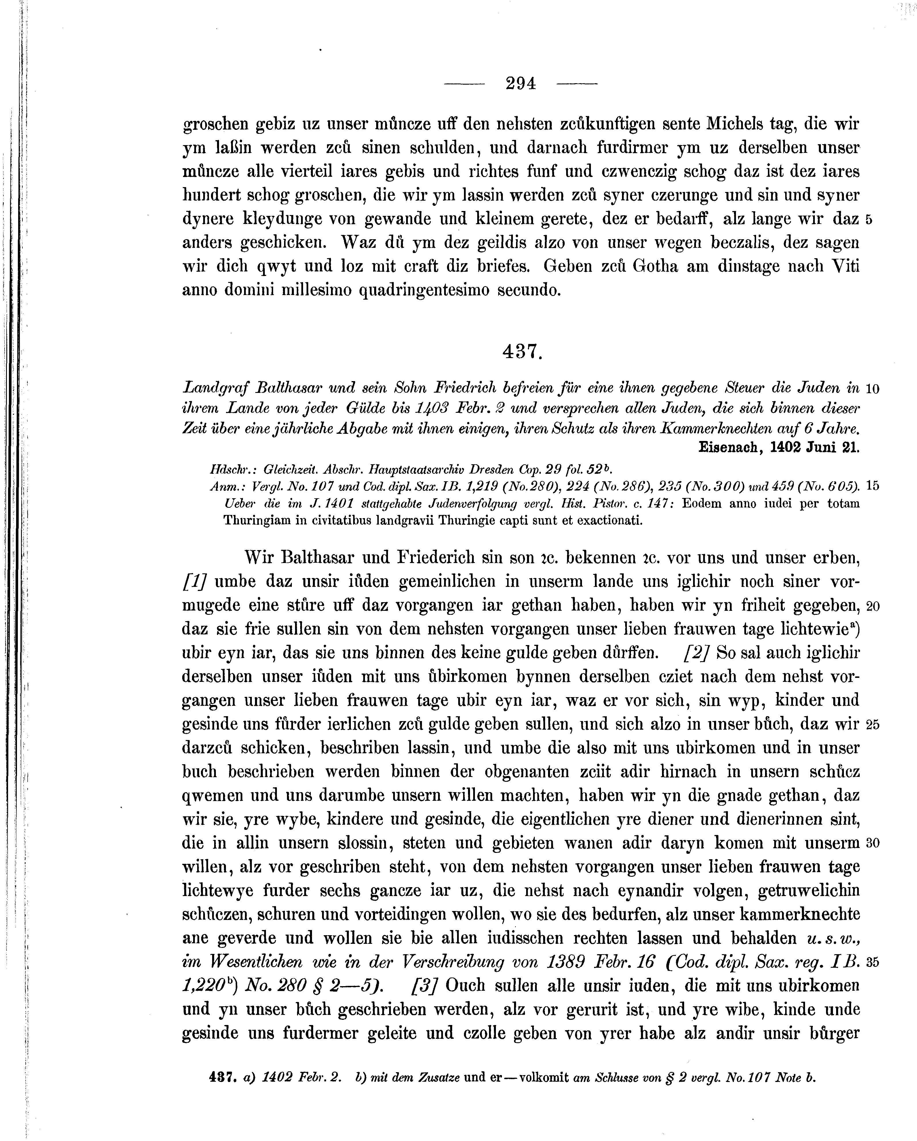 Historische Urkunde Seite 294 aus Band cds1b2