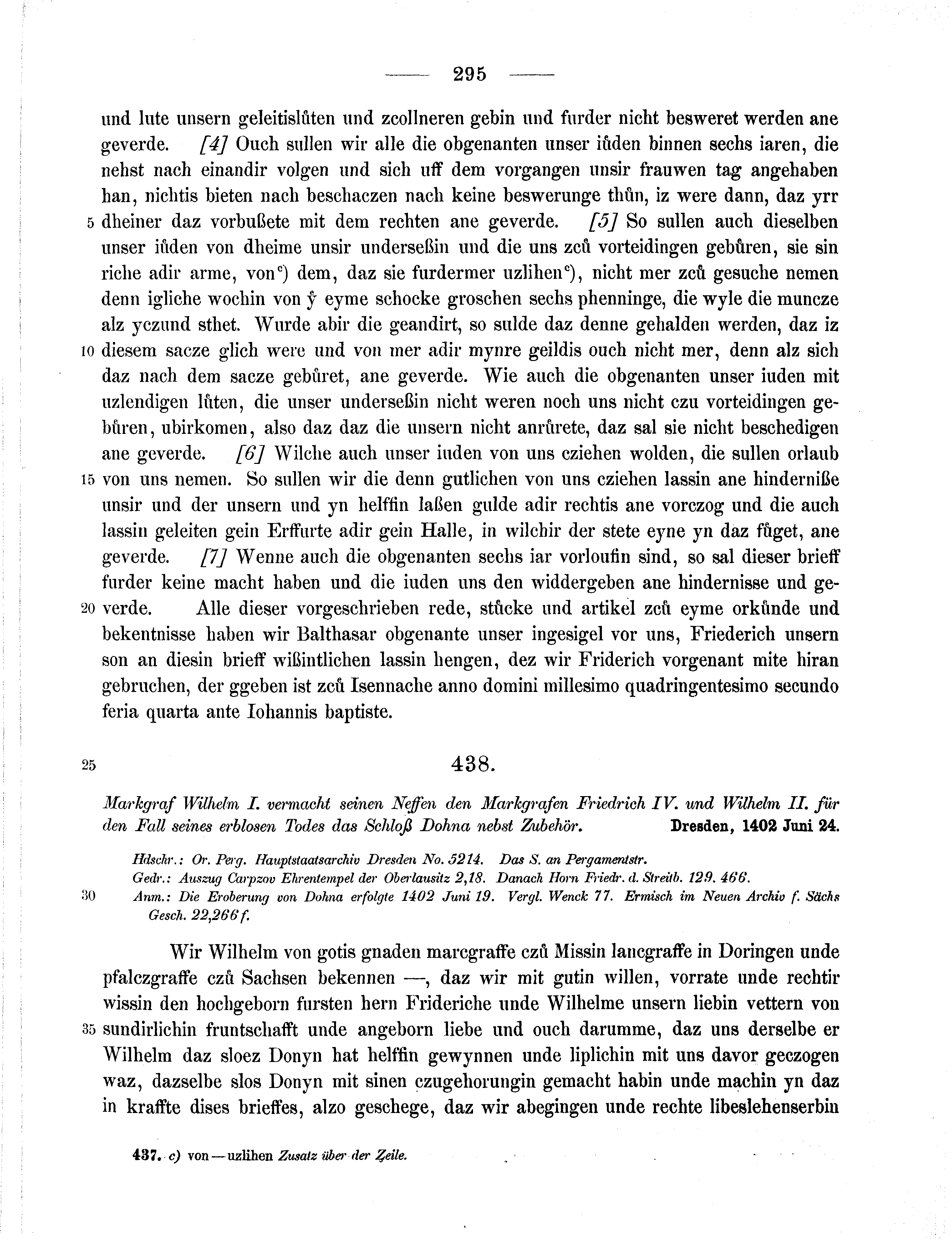 Historische Urkunde Seite 295 aus Band cds1b2