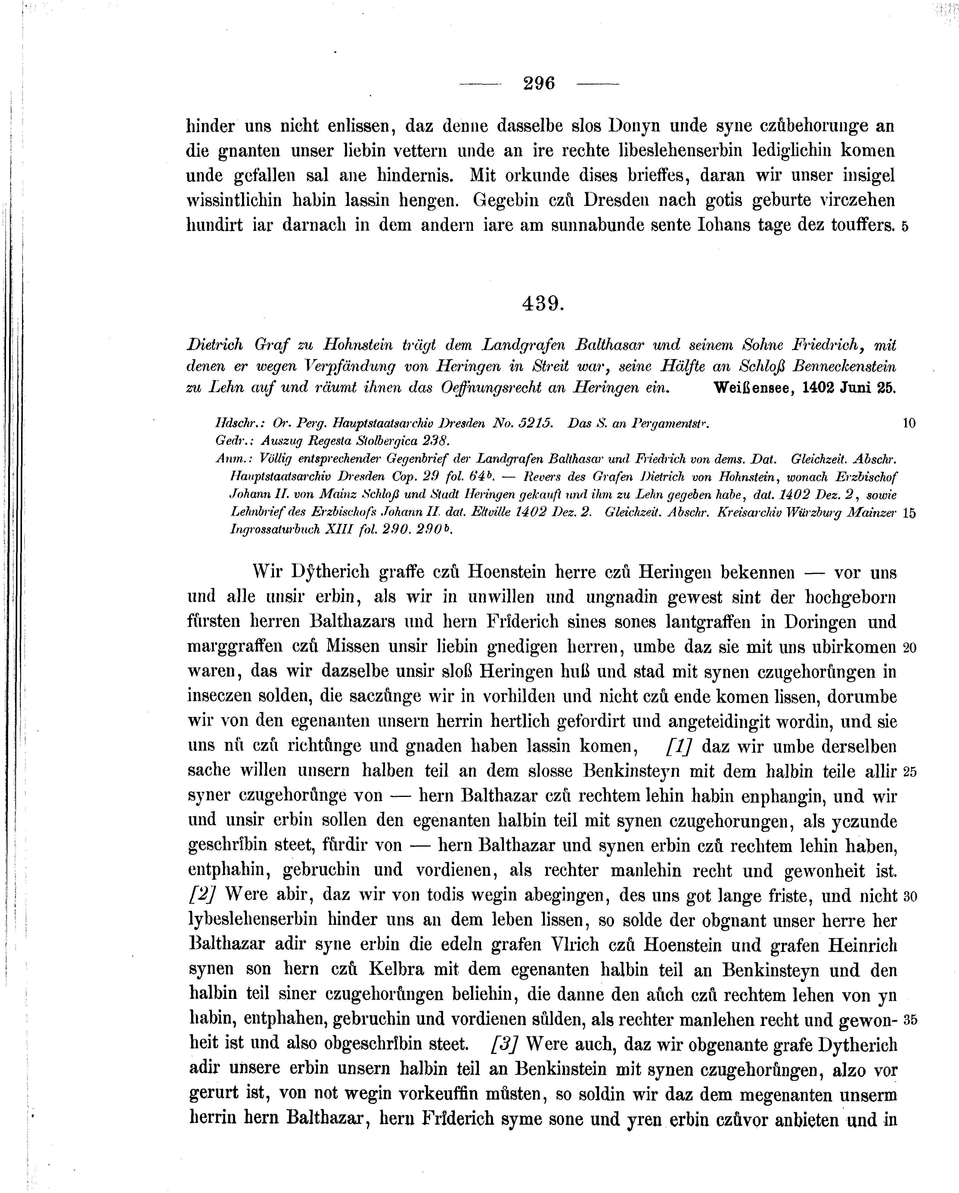 Historische Urkunde Seite 296 aus Band cds1b2