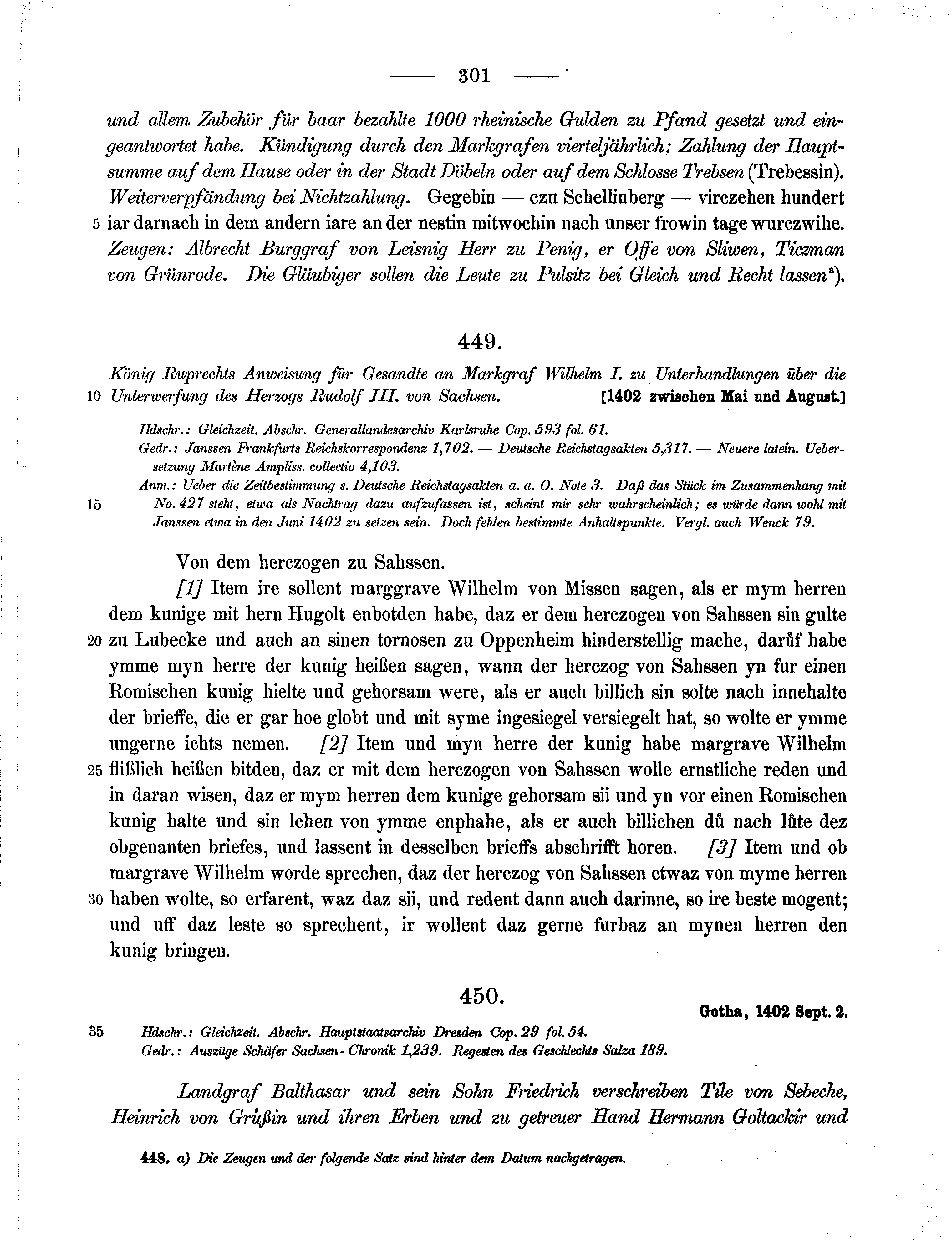 Historische Urkunde Seite 301 aus Band cds1b2