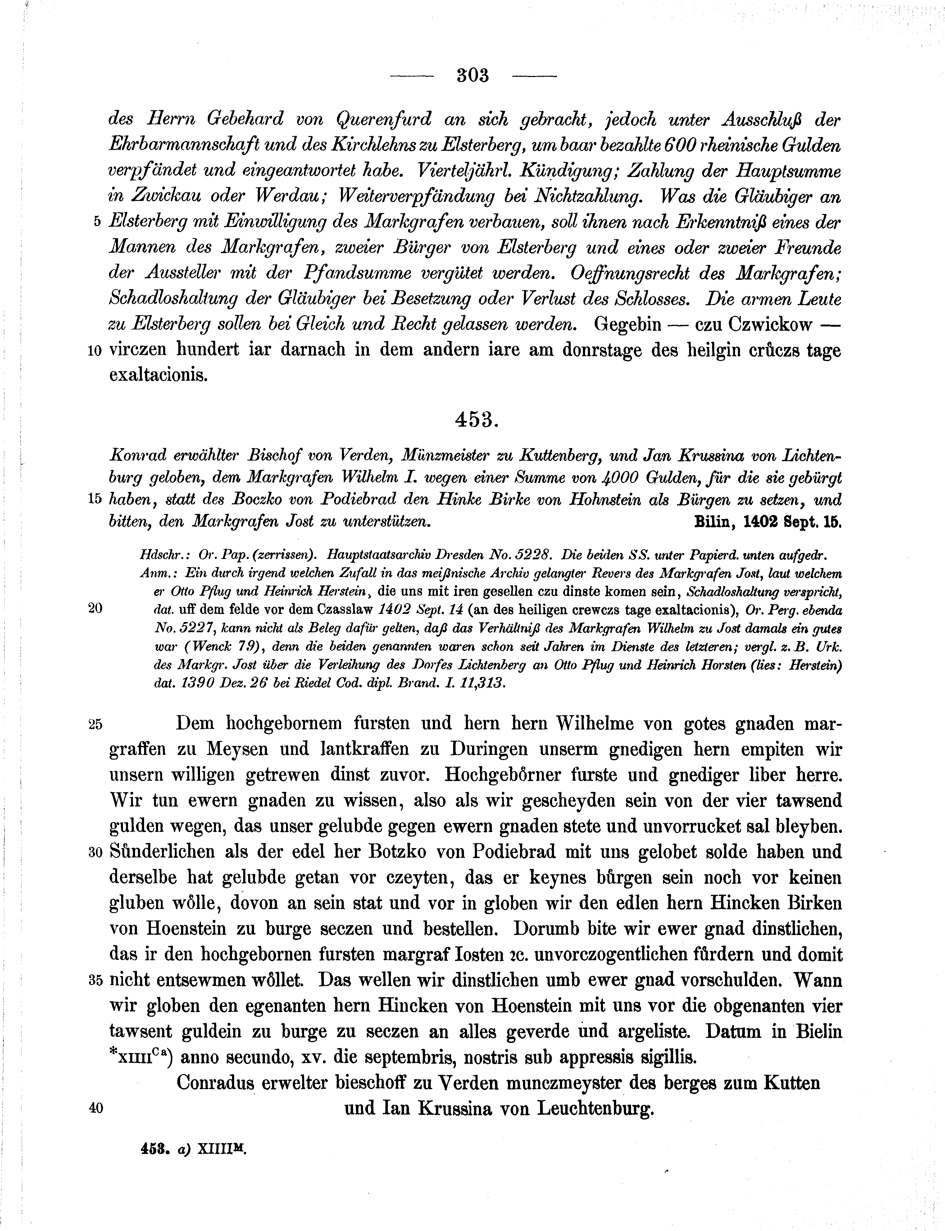 Historische Urkunde Seite 303 aus Band cds1b2