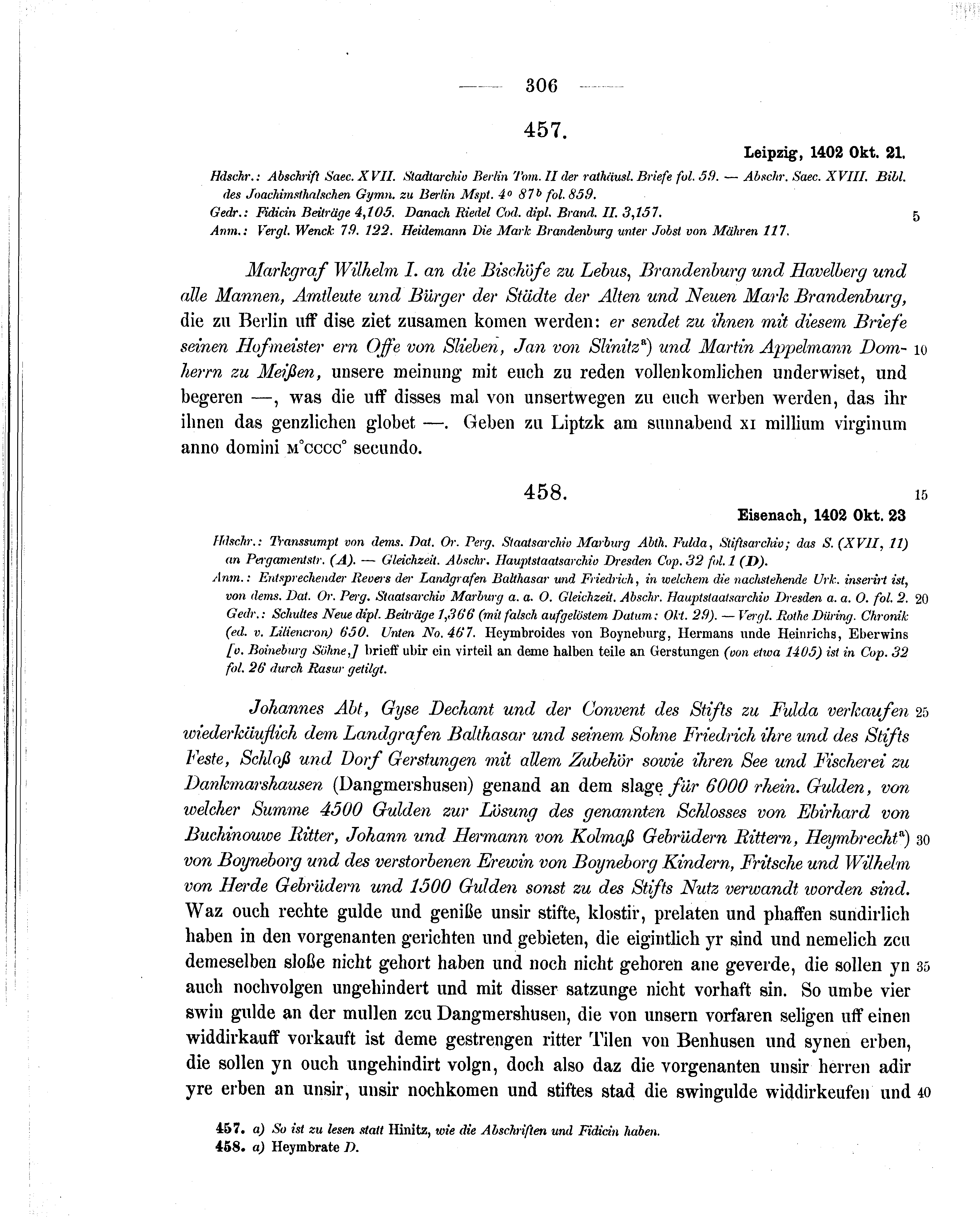 Historische Urkunde Seite 306 aus Band cds1b2