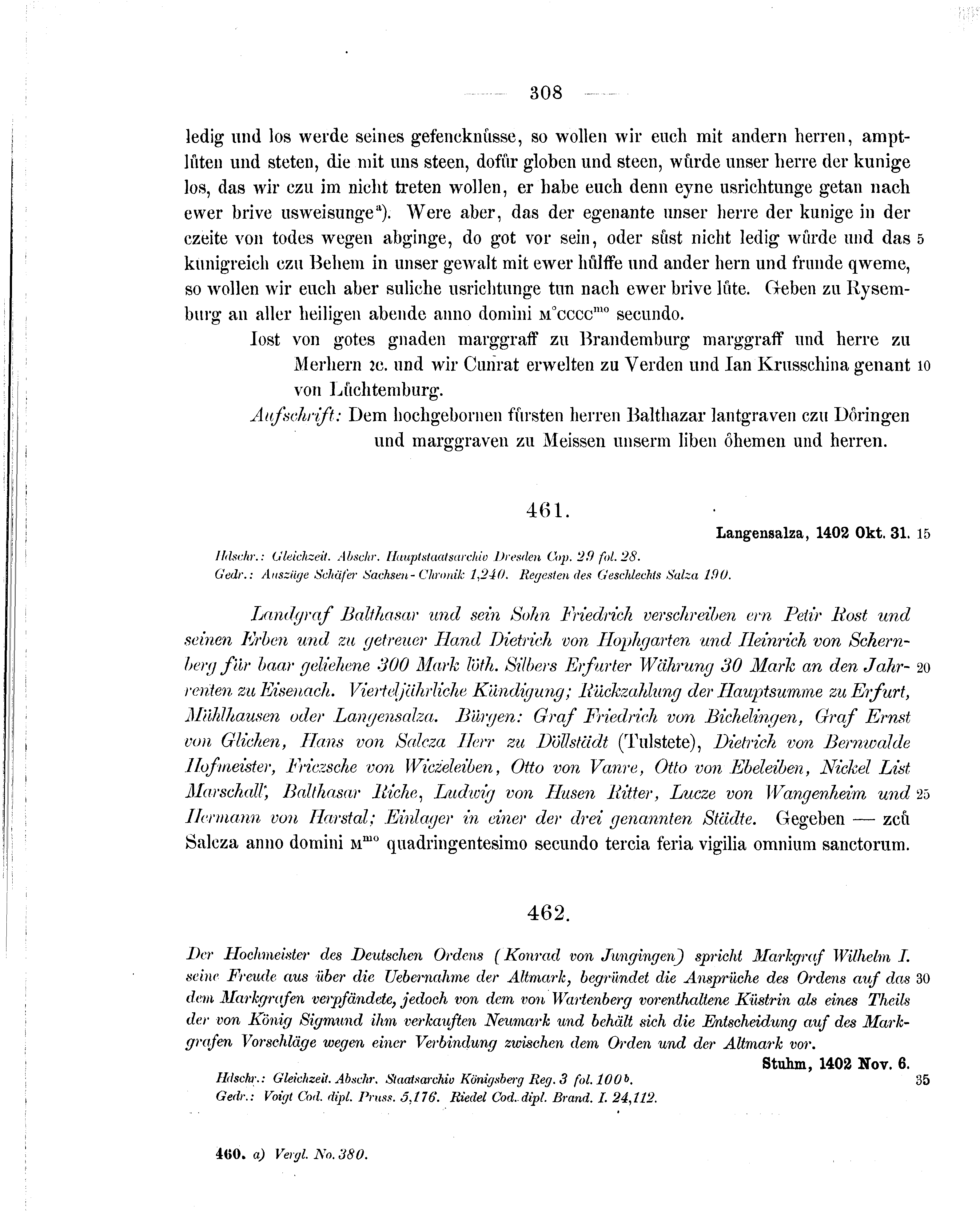 Historische Urkunde Seite 308 aus Band cds1b2