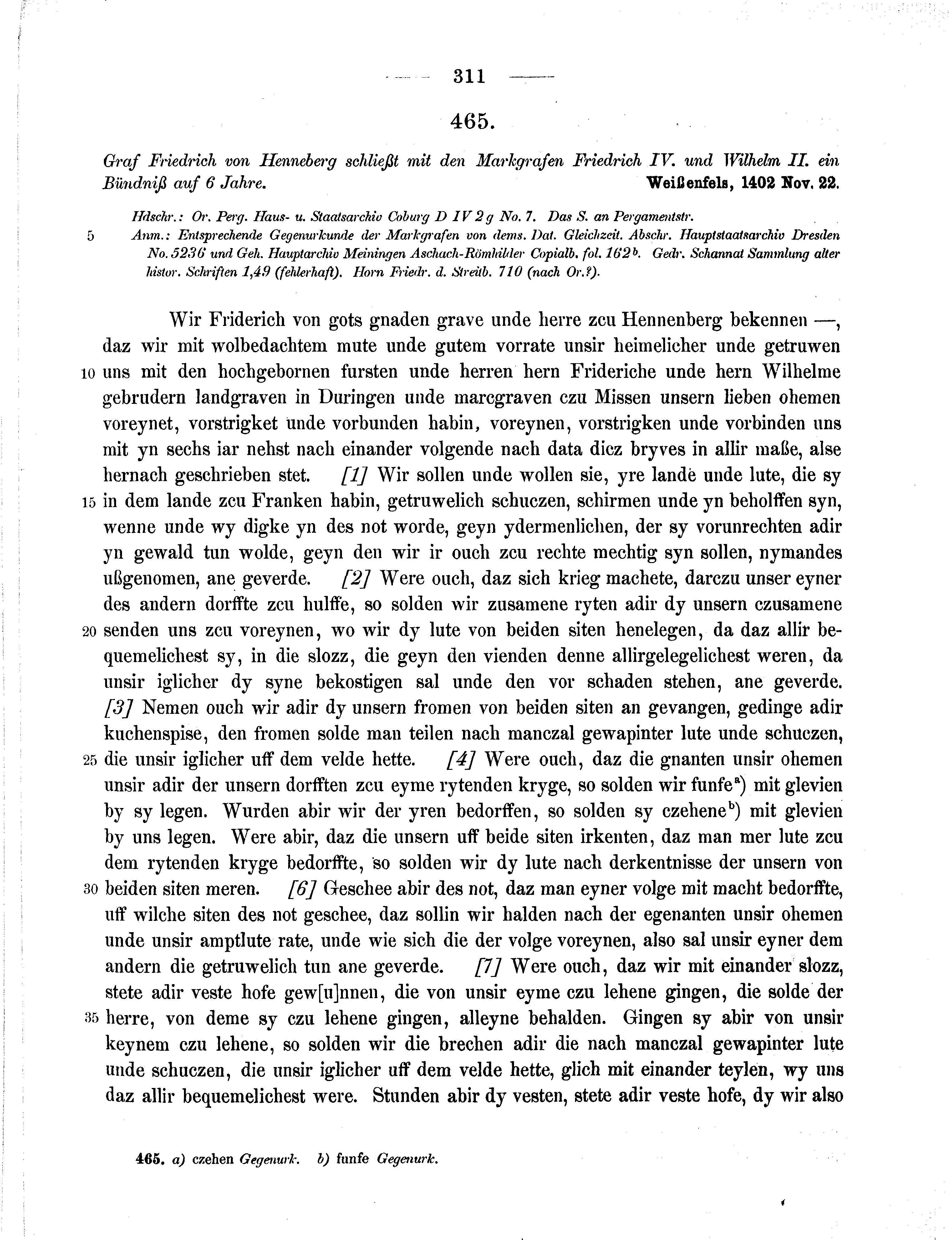 Historische Urkunde Seite 311 aus Band cds1b2