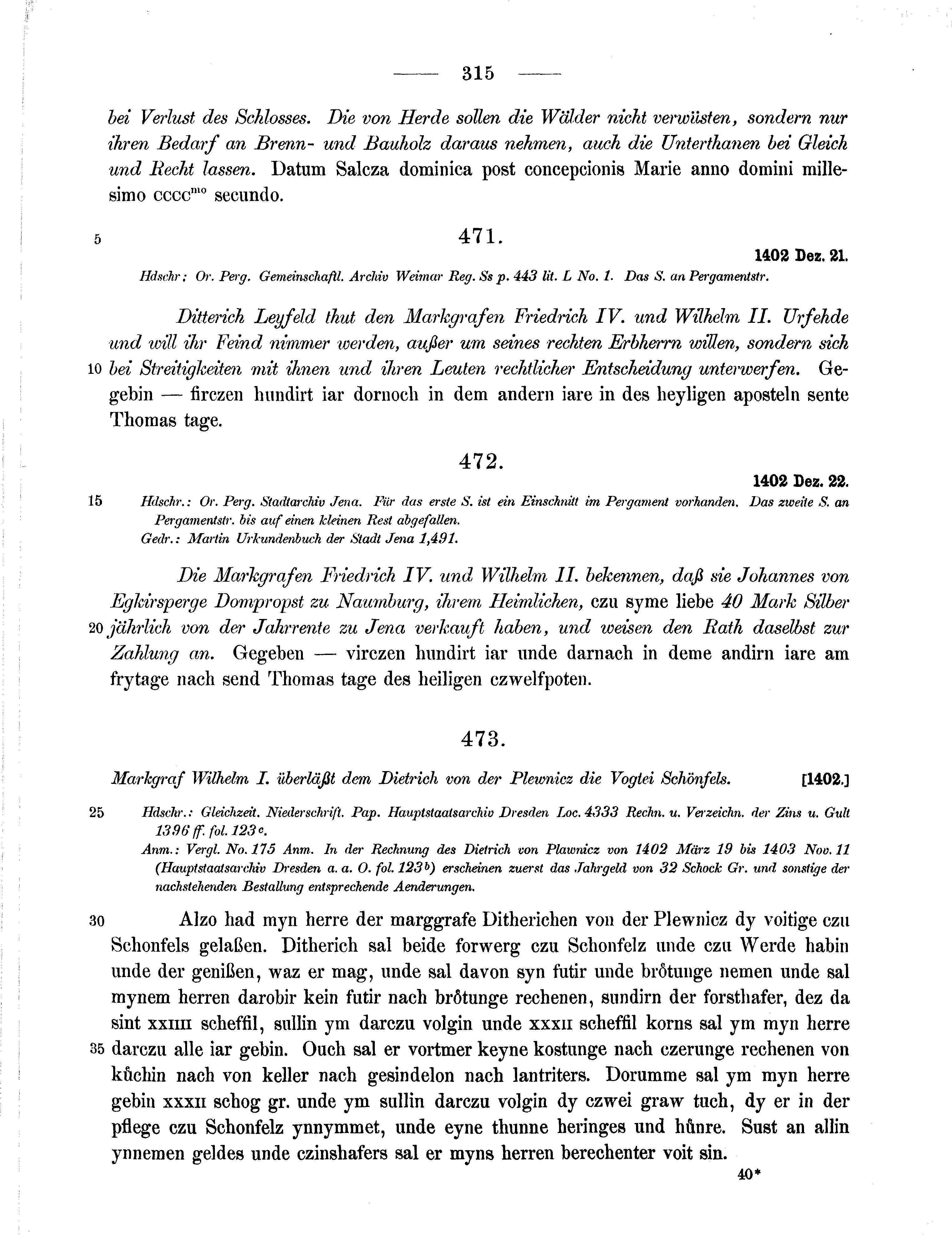 Historische Urkunde Seite 315 aus Band cds1b2
