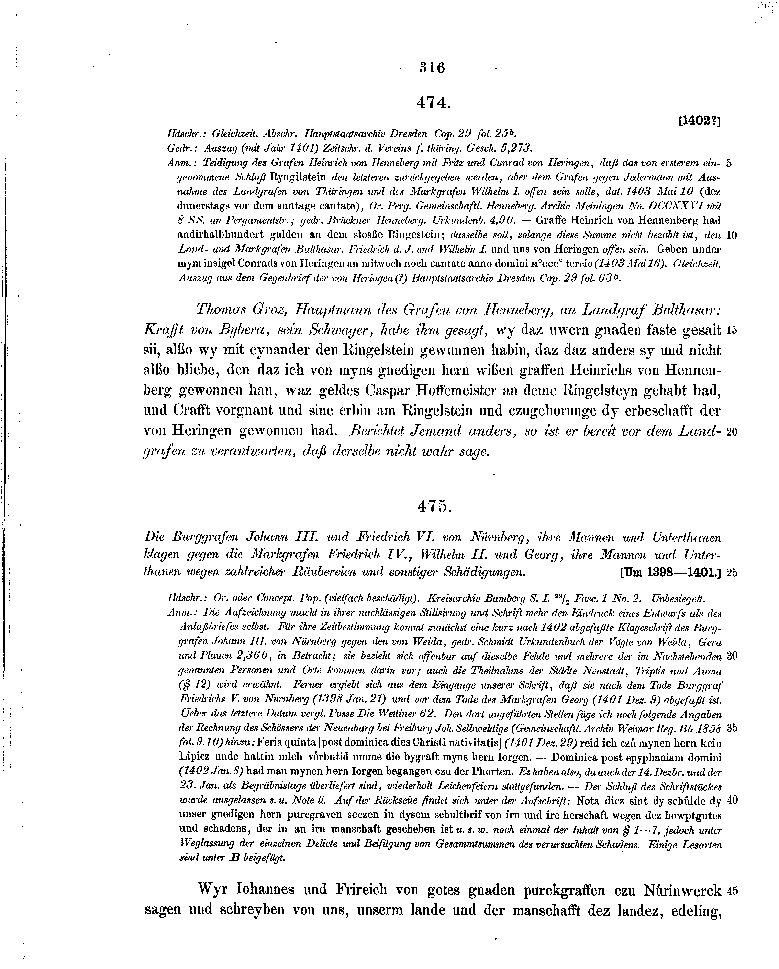 Historische Urkunde Seite 316 aus Band cds1b2
