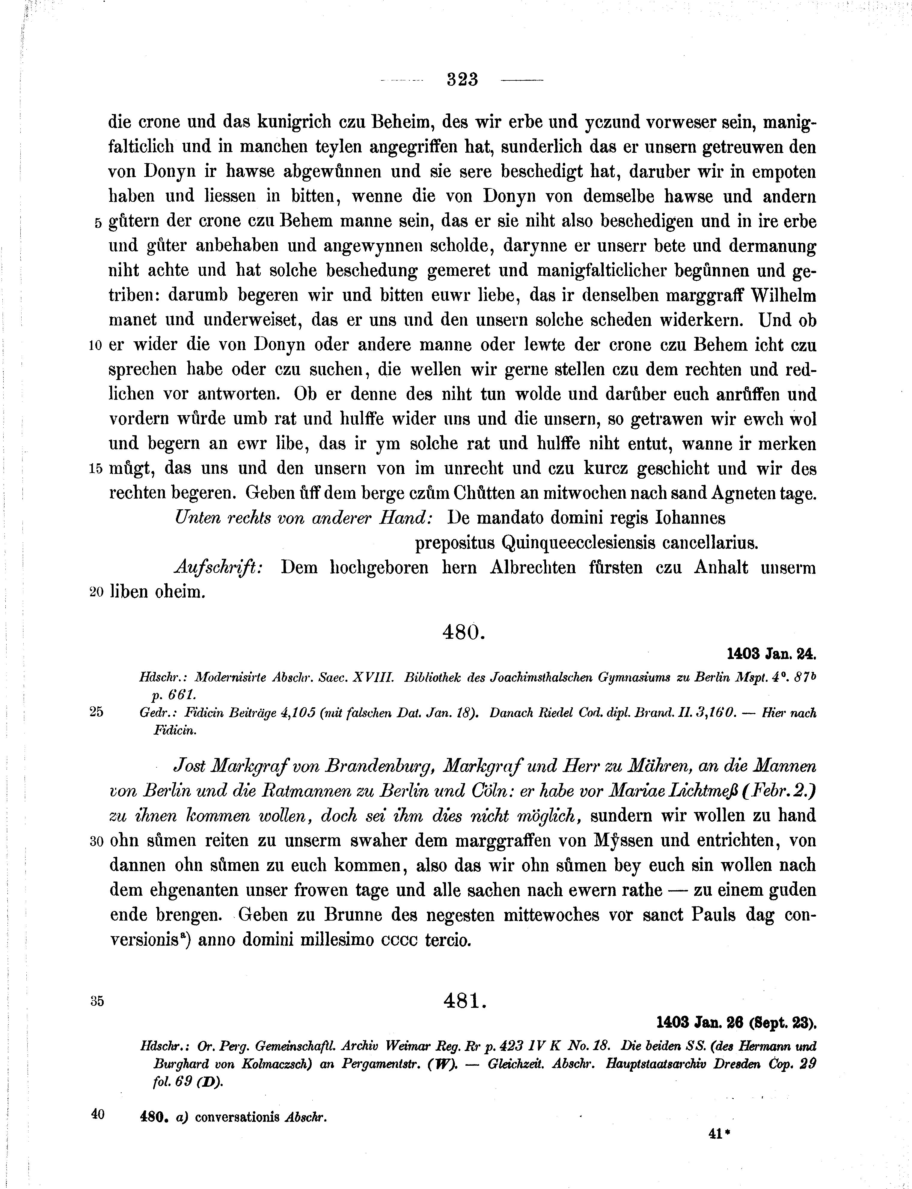 Historische Urkunde Seite 323 aus Band cds1b2