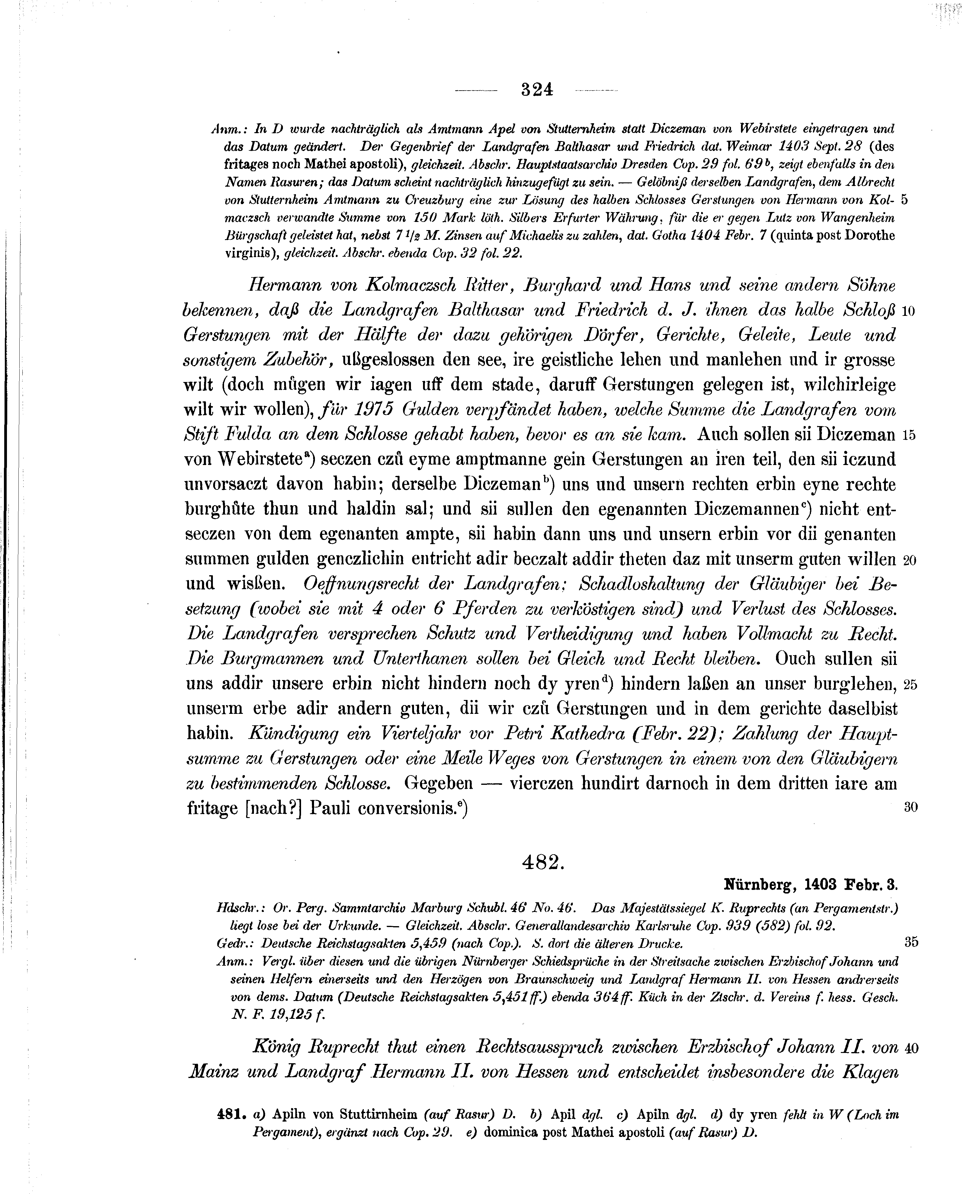Historische Urkunde Seite 324 aus Band cds1b2