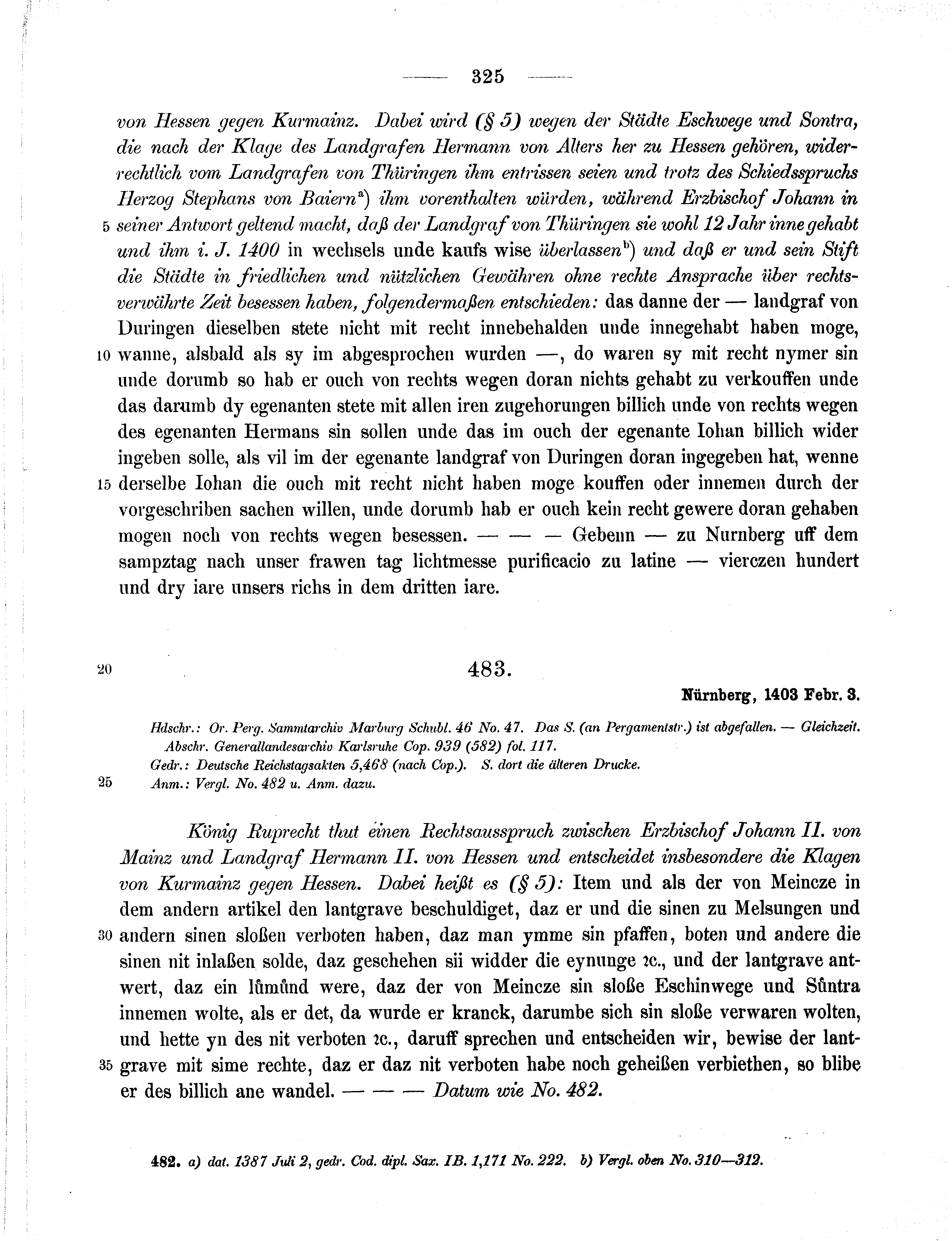 Historische Urkunde Seite 325 aus Band cds1b2