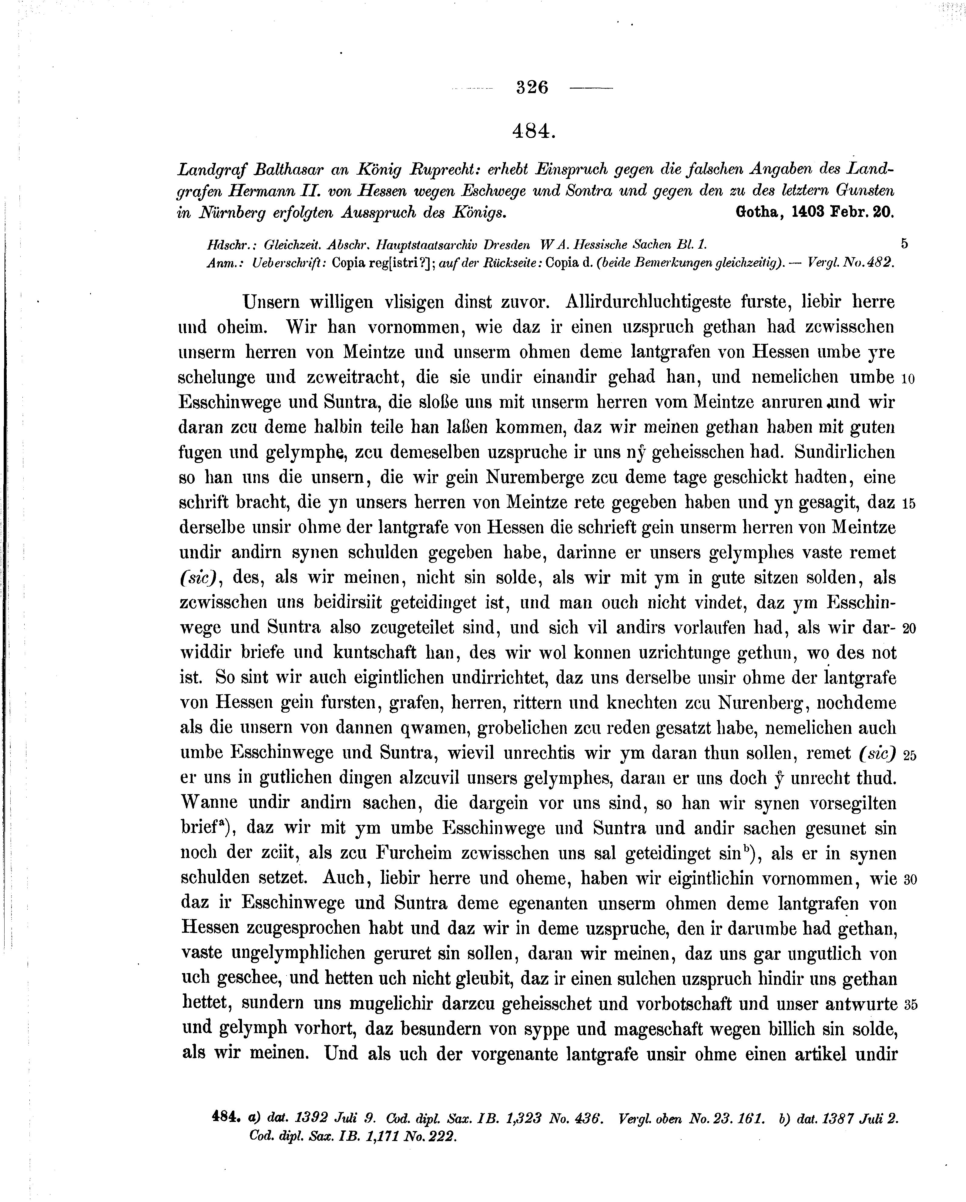 Historische Urkunde Seite 326 aus Band cds1b2