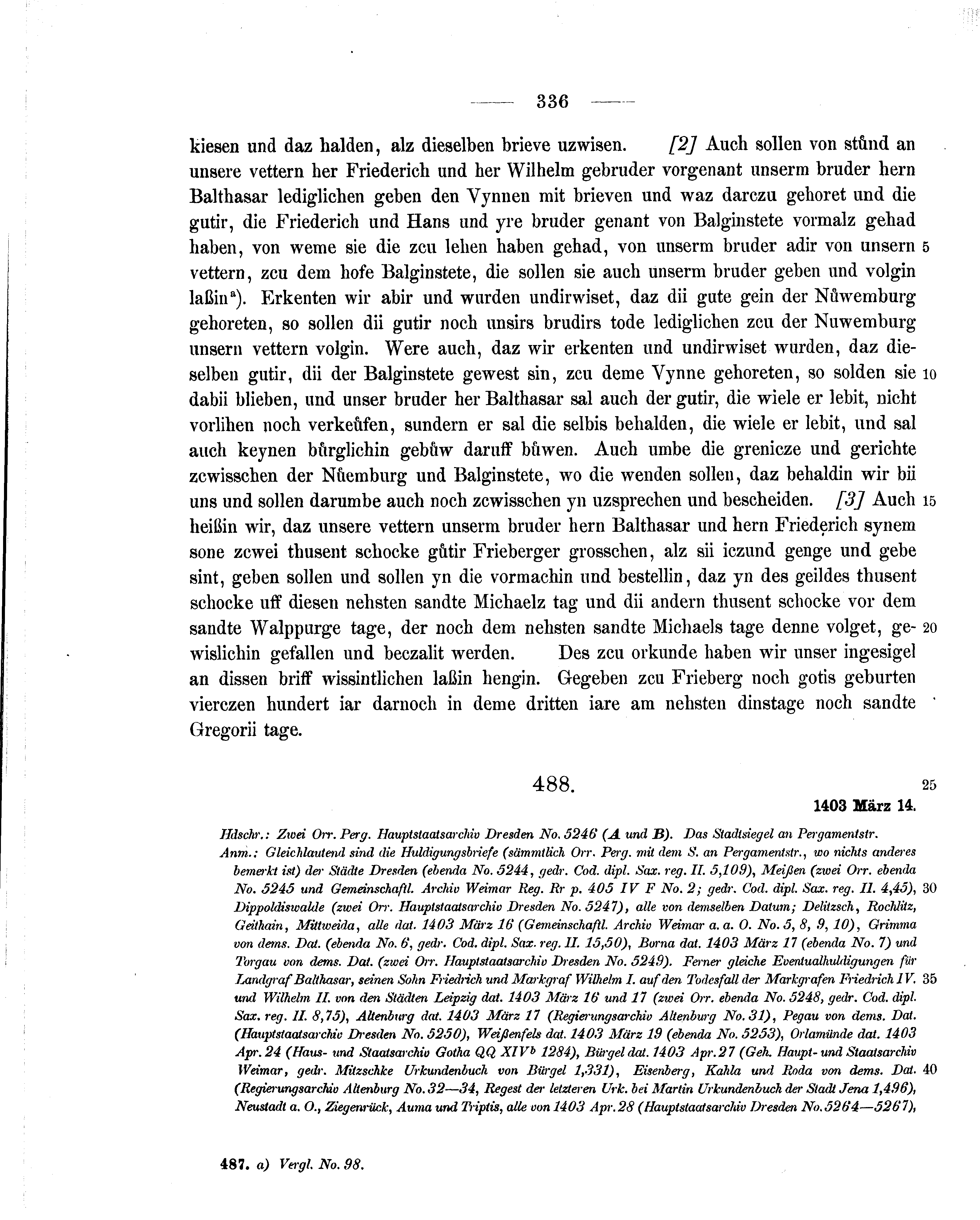 Historische Urkunde Seite 336 aus Band cds1b2