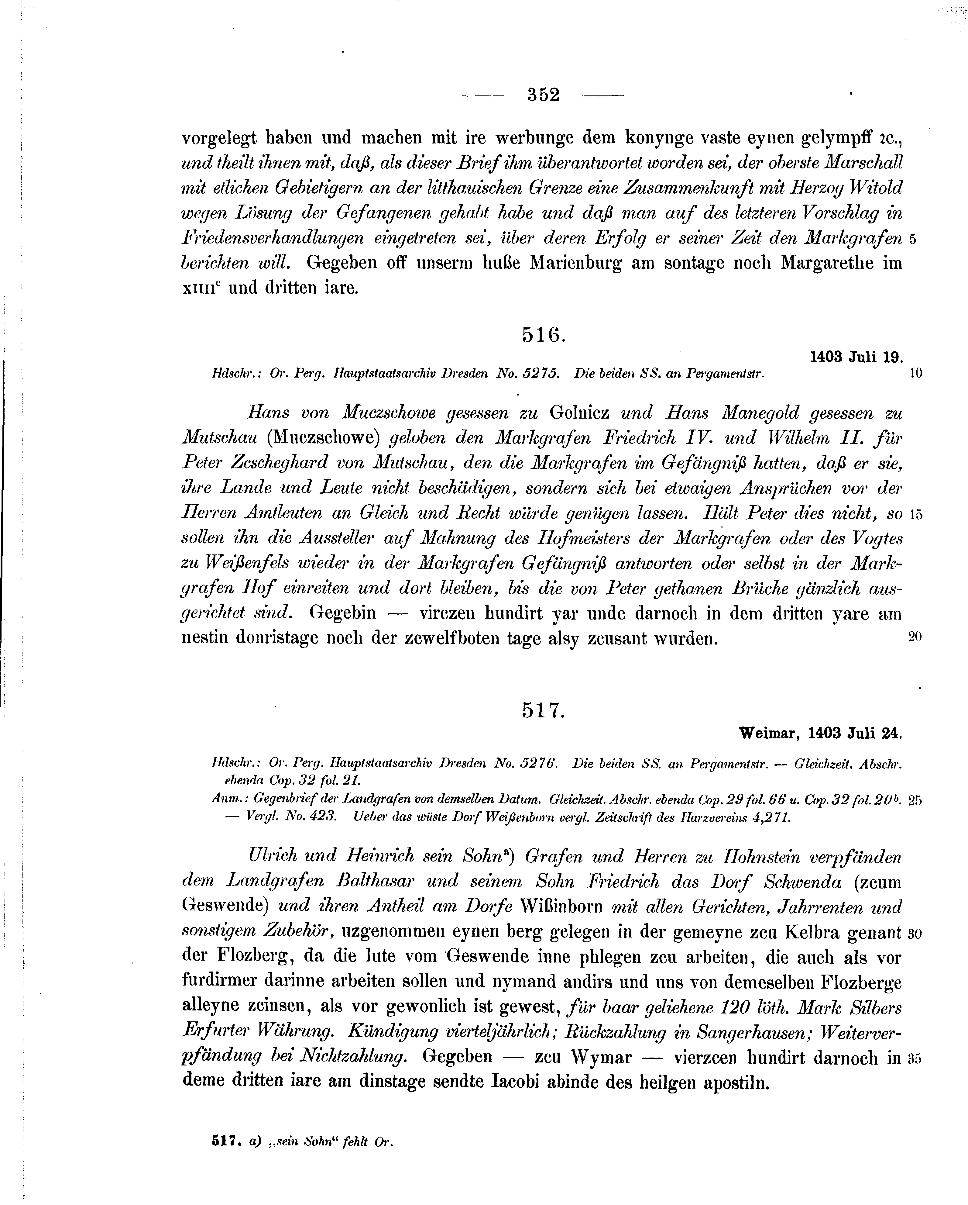 Historische Urkunde Seite 352 aus Band cds1b2