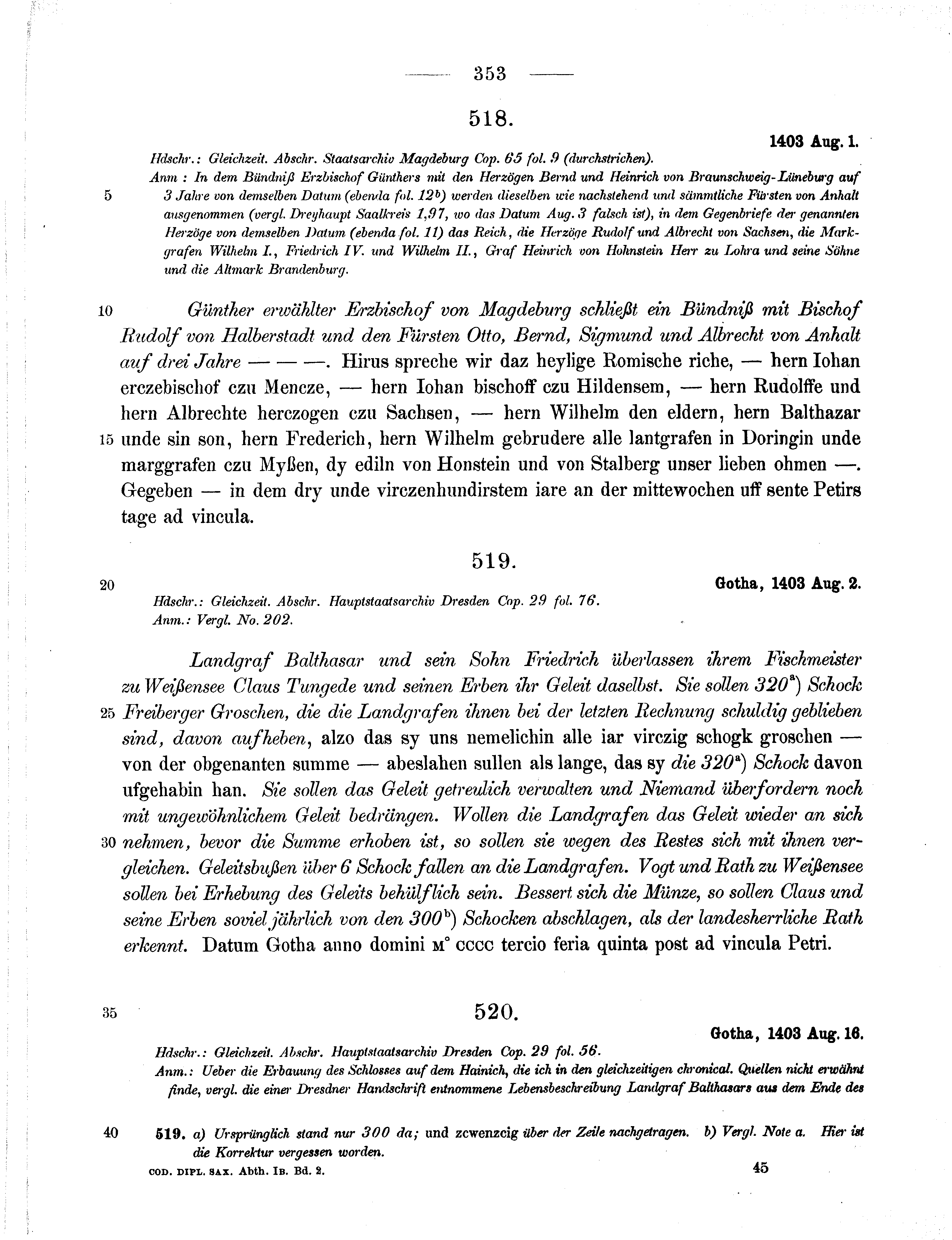 Historische Urkunde Seite 353 aus Band cds1b2