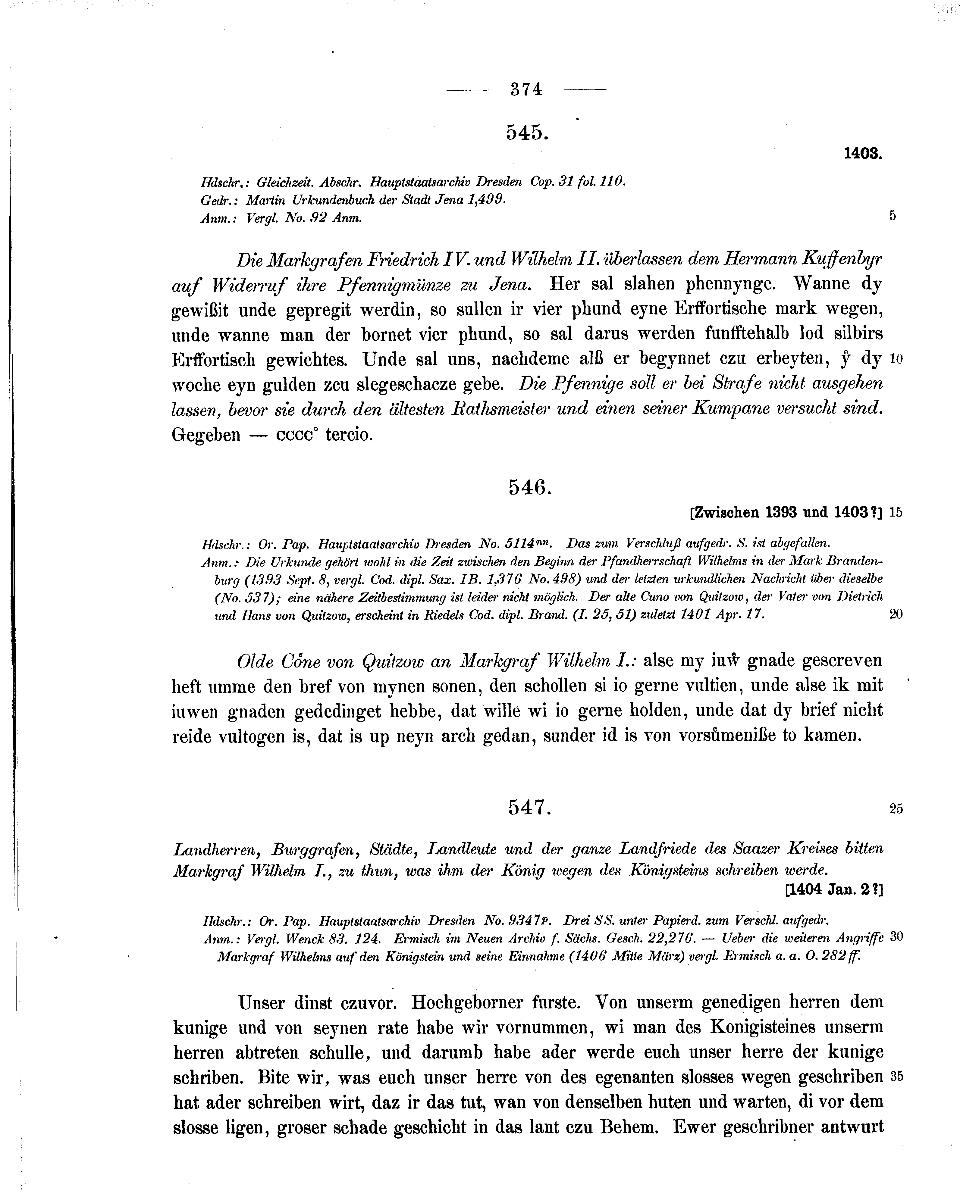 Historische Urkunde Seite 374 aus Band cds1b2