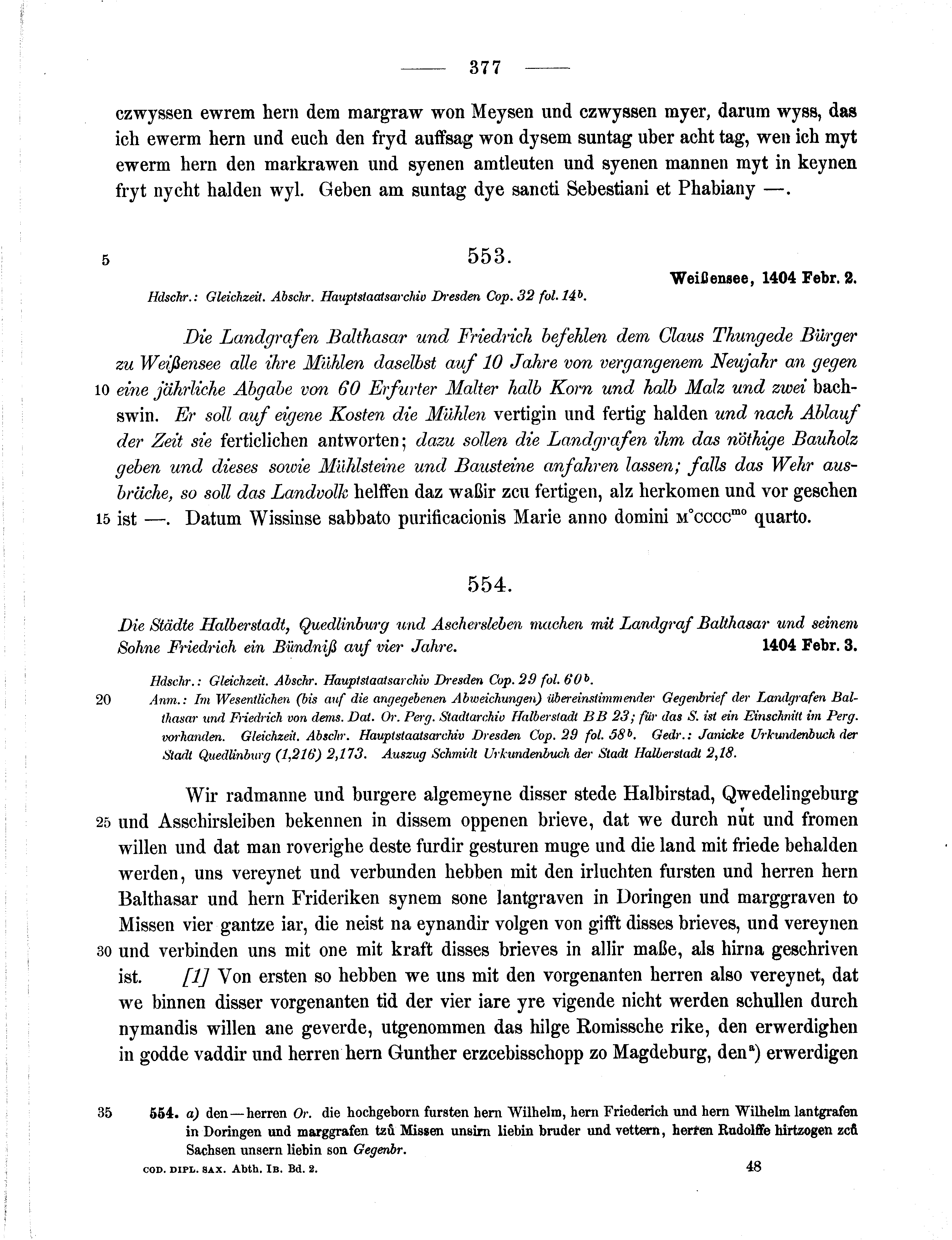 Historische Urkunde Seite 377 aus Band cds1b2