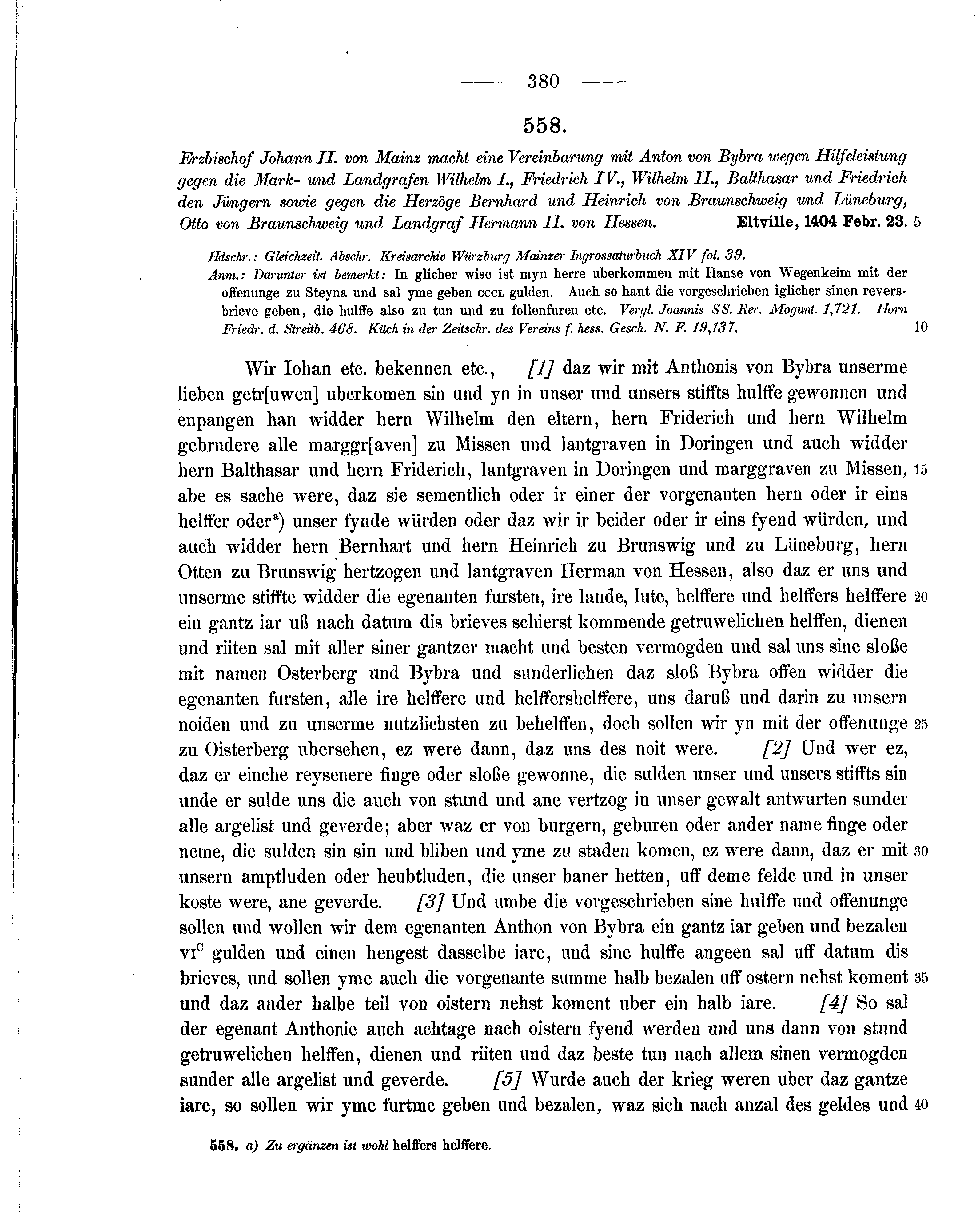 Historische Urkunde Seite 380 aus Band cds1b2