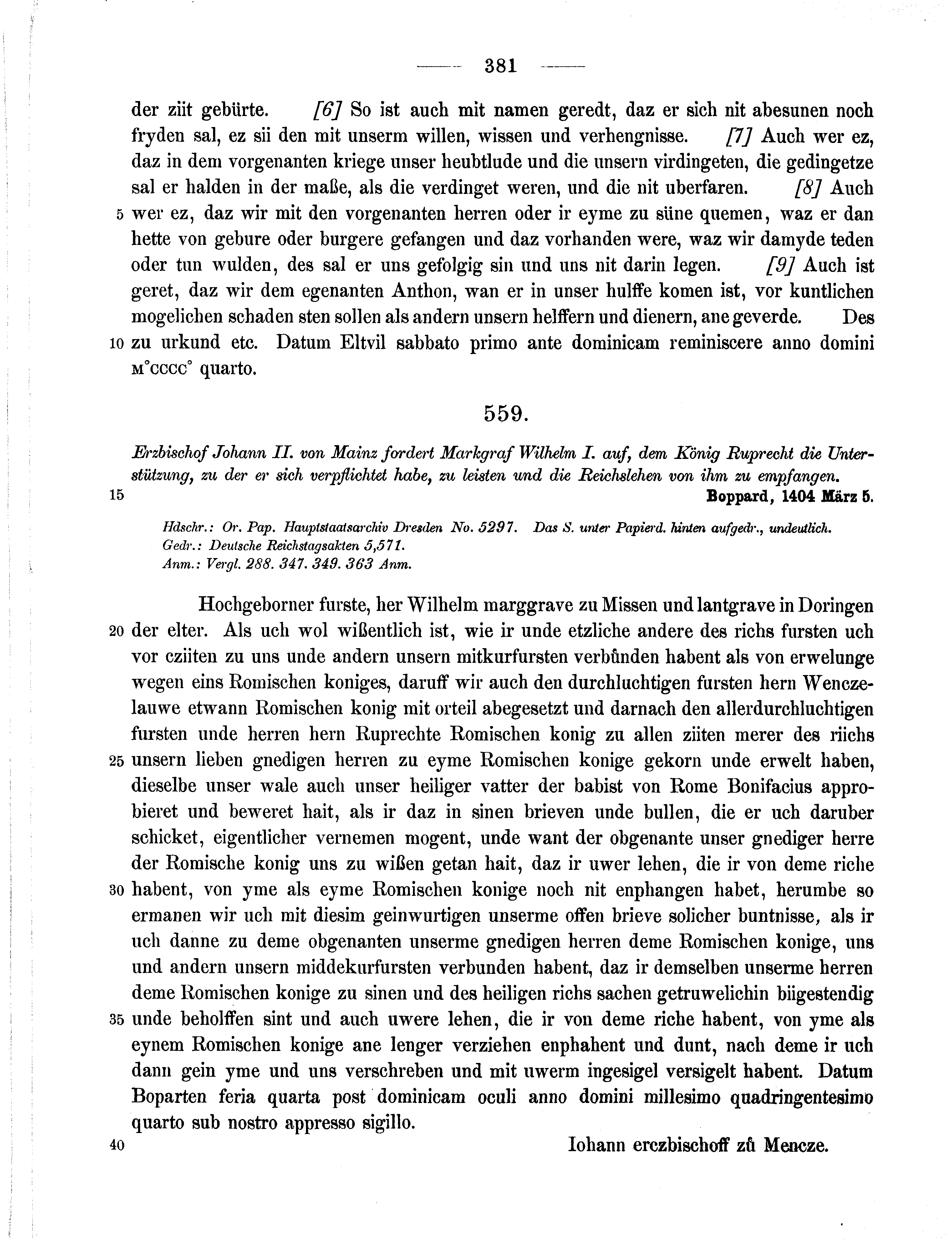 Historische Urkunde Seite 381 aus Band cds1b2