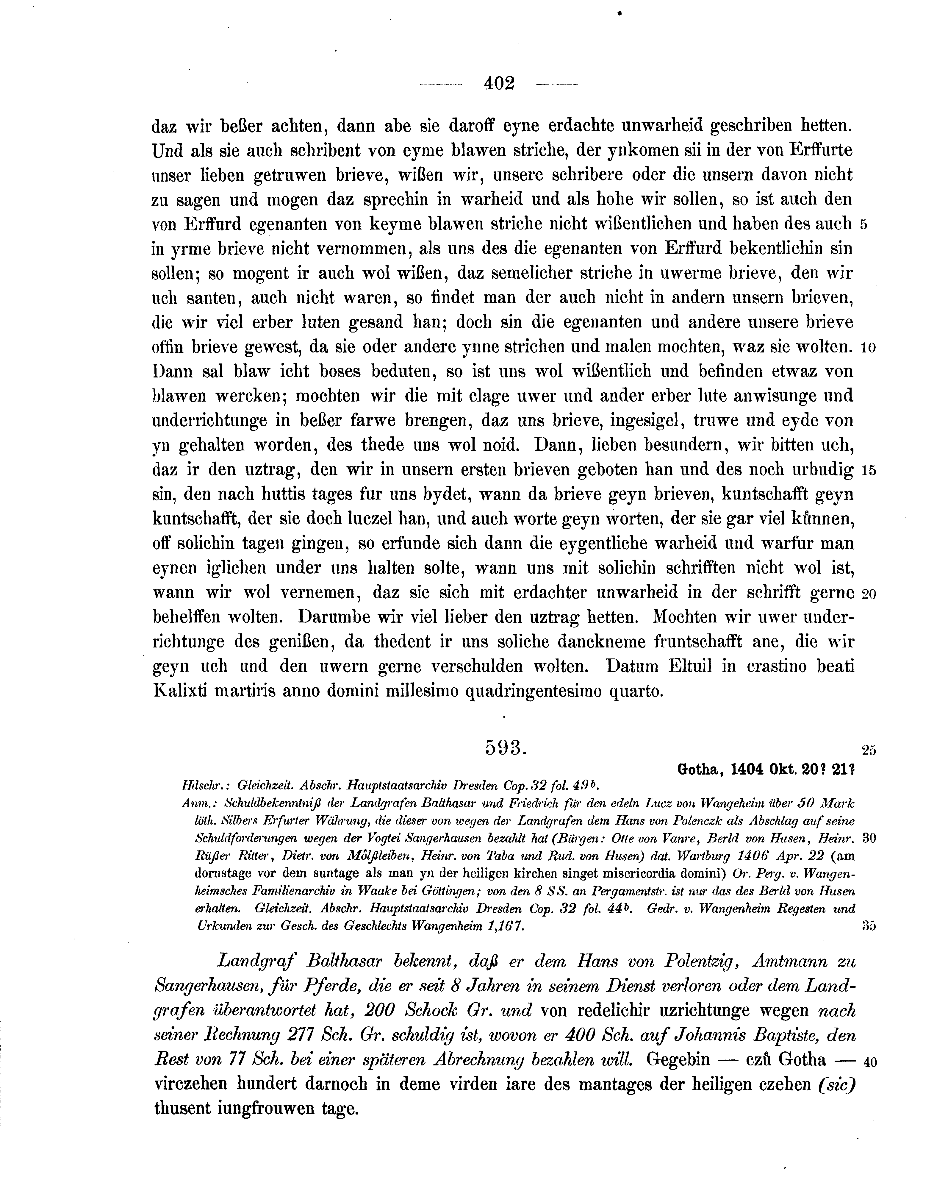 Historische Urkunde Seite 402 aus Band cds1b2