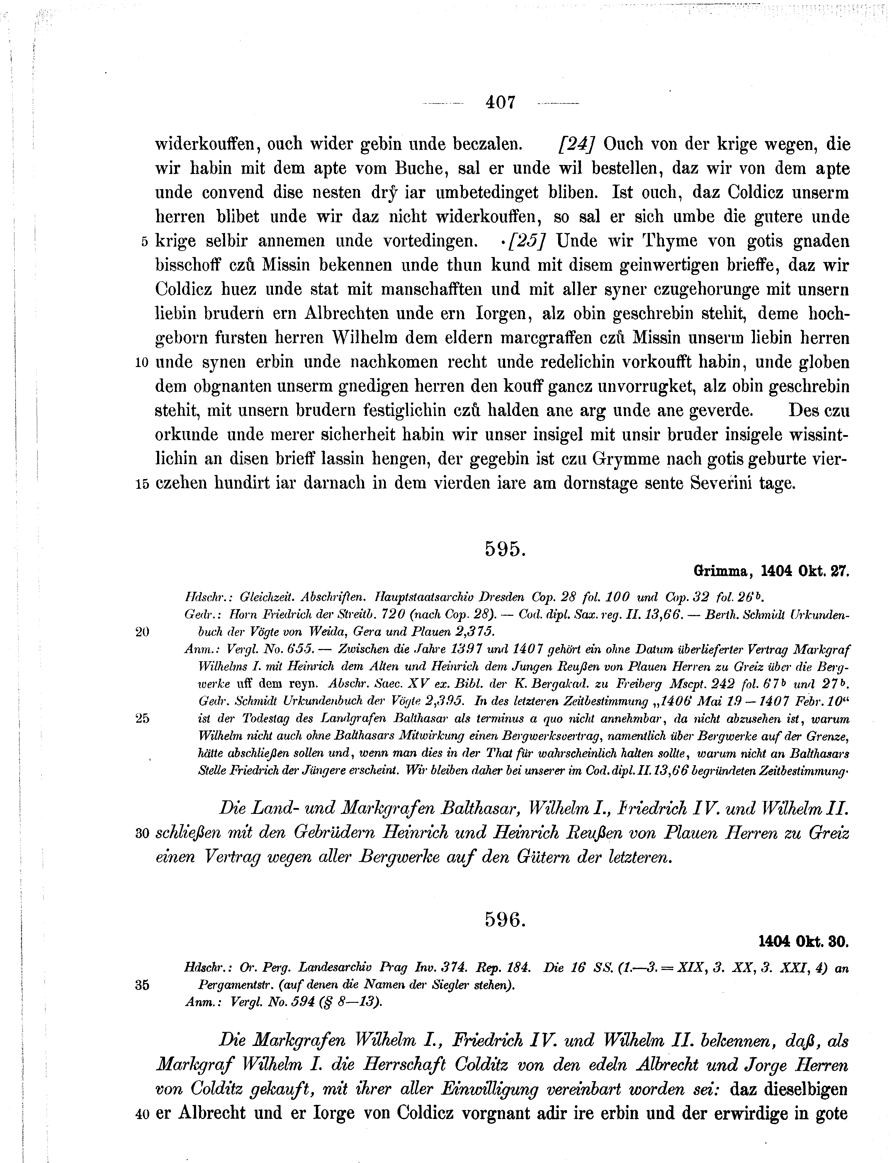 Historische Urkunde Seite 407 aus Band cds1b2