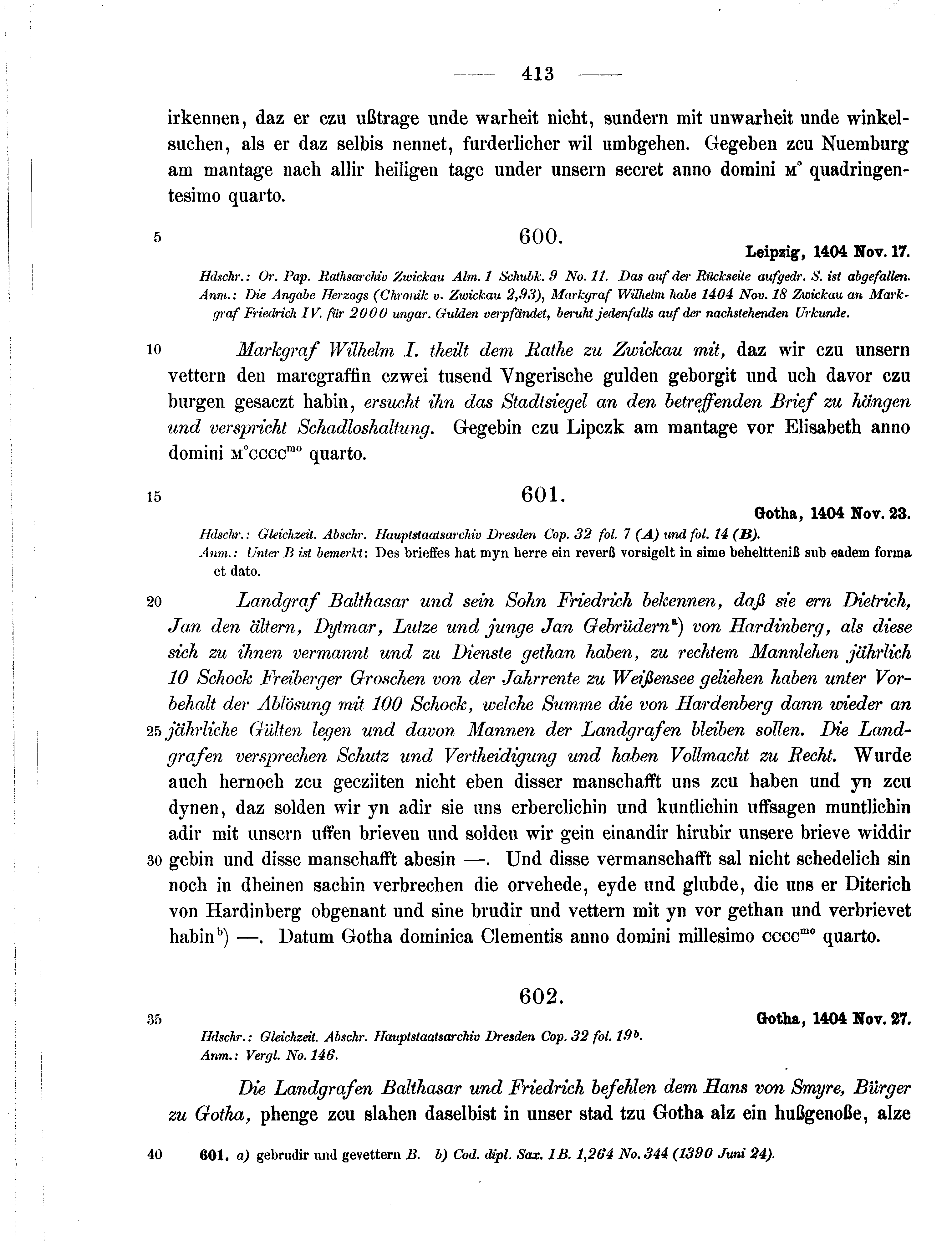 Historische Urkunde Seite 413 aus Band cds1b2