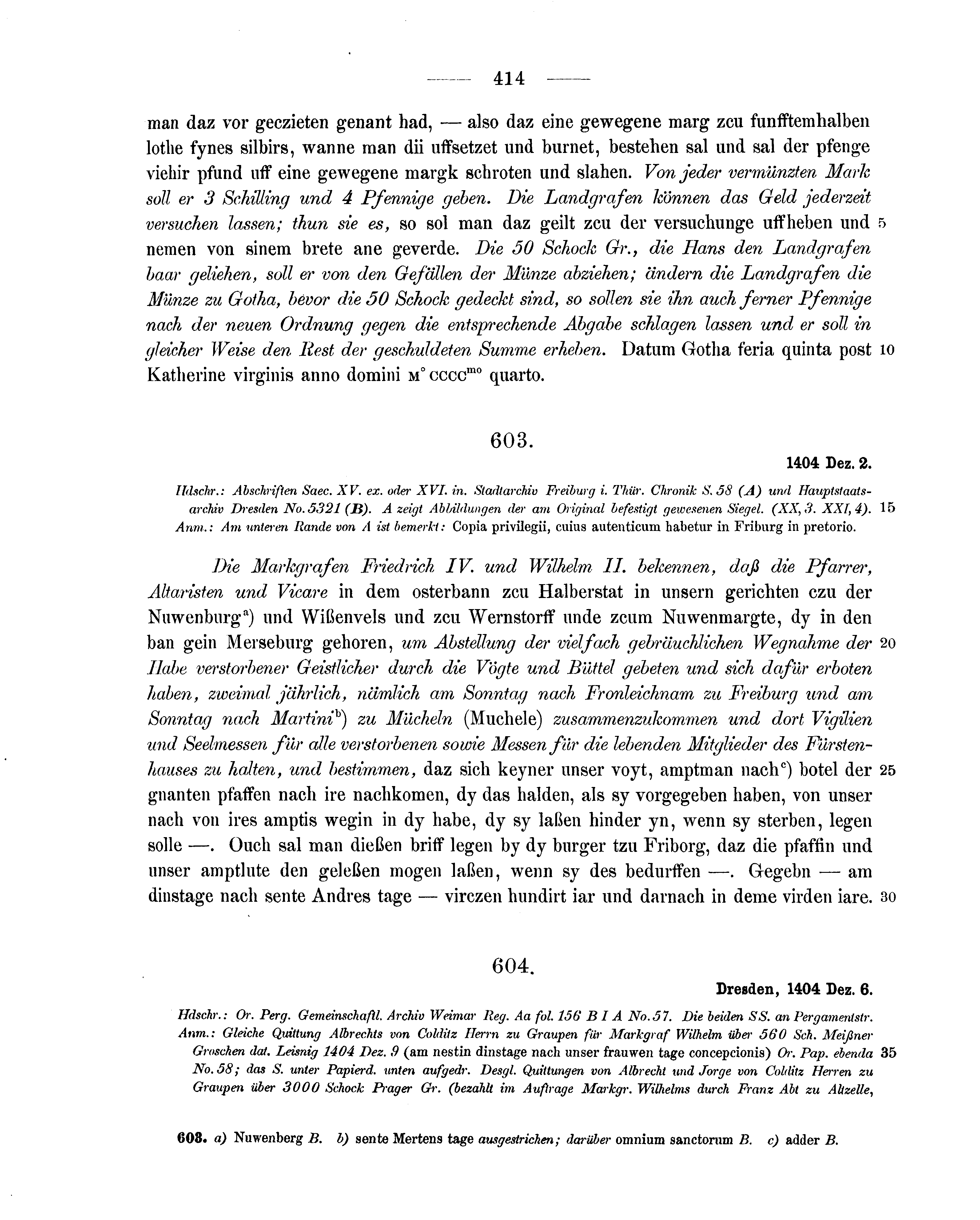 Historische Urkunde Seite 414 aus Band cds1b2