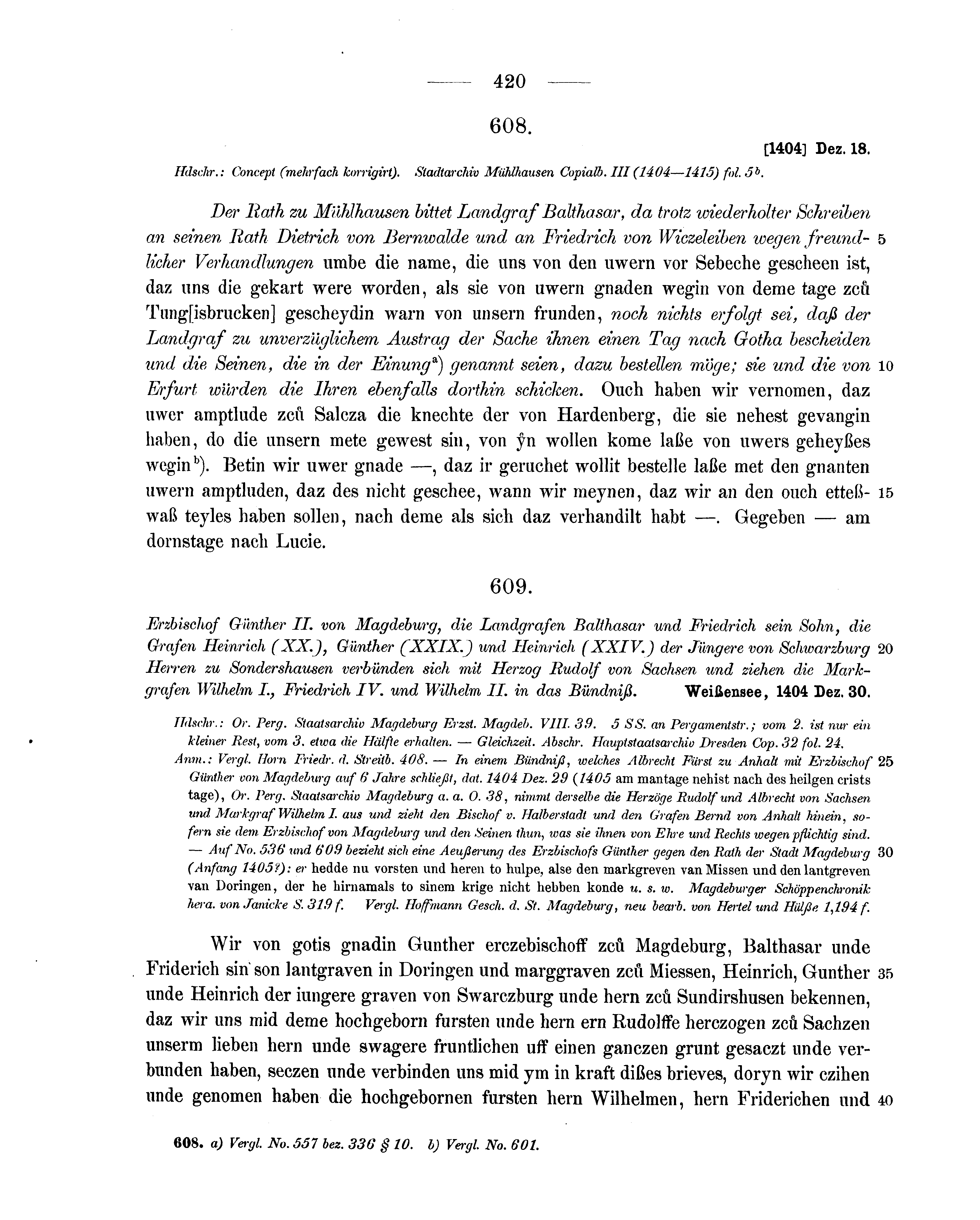 Historische Urkunde Seite 420 aus Band cds1b2