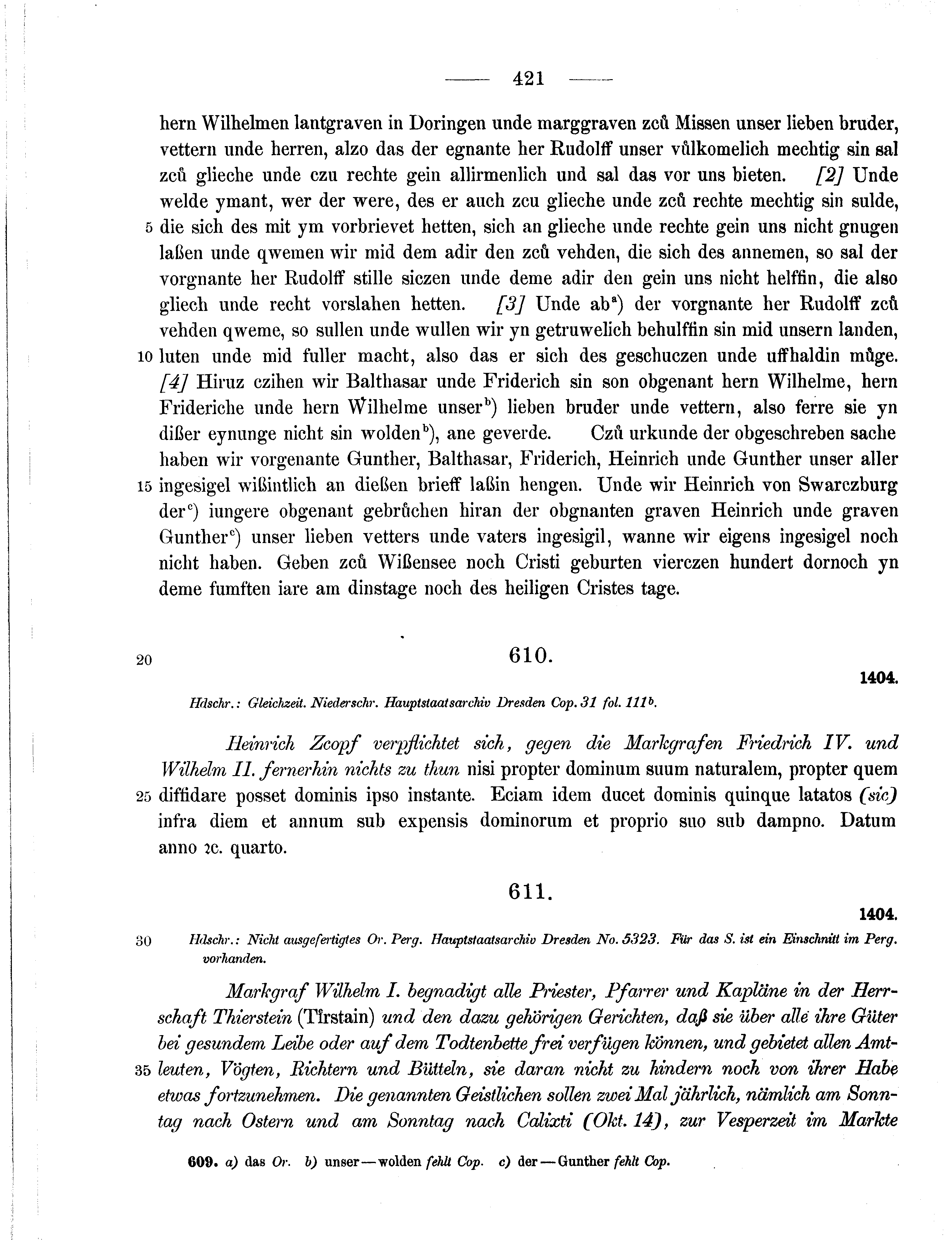 Historische Urkunde Seite 421 aus Band cds1b2