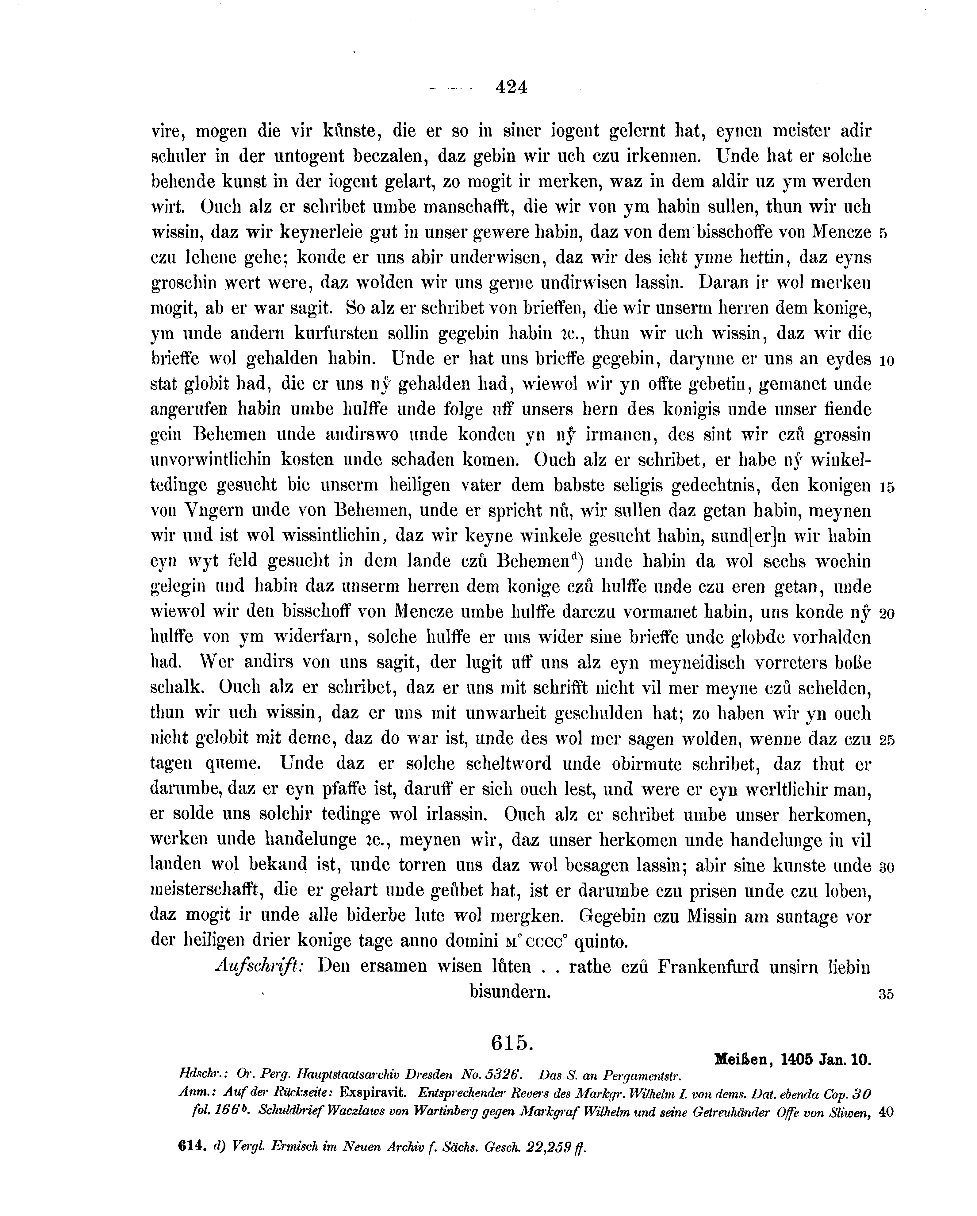 Historische Urkunde Seite 424 aus Band cds1b2