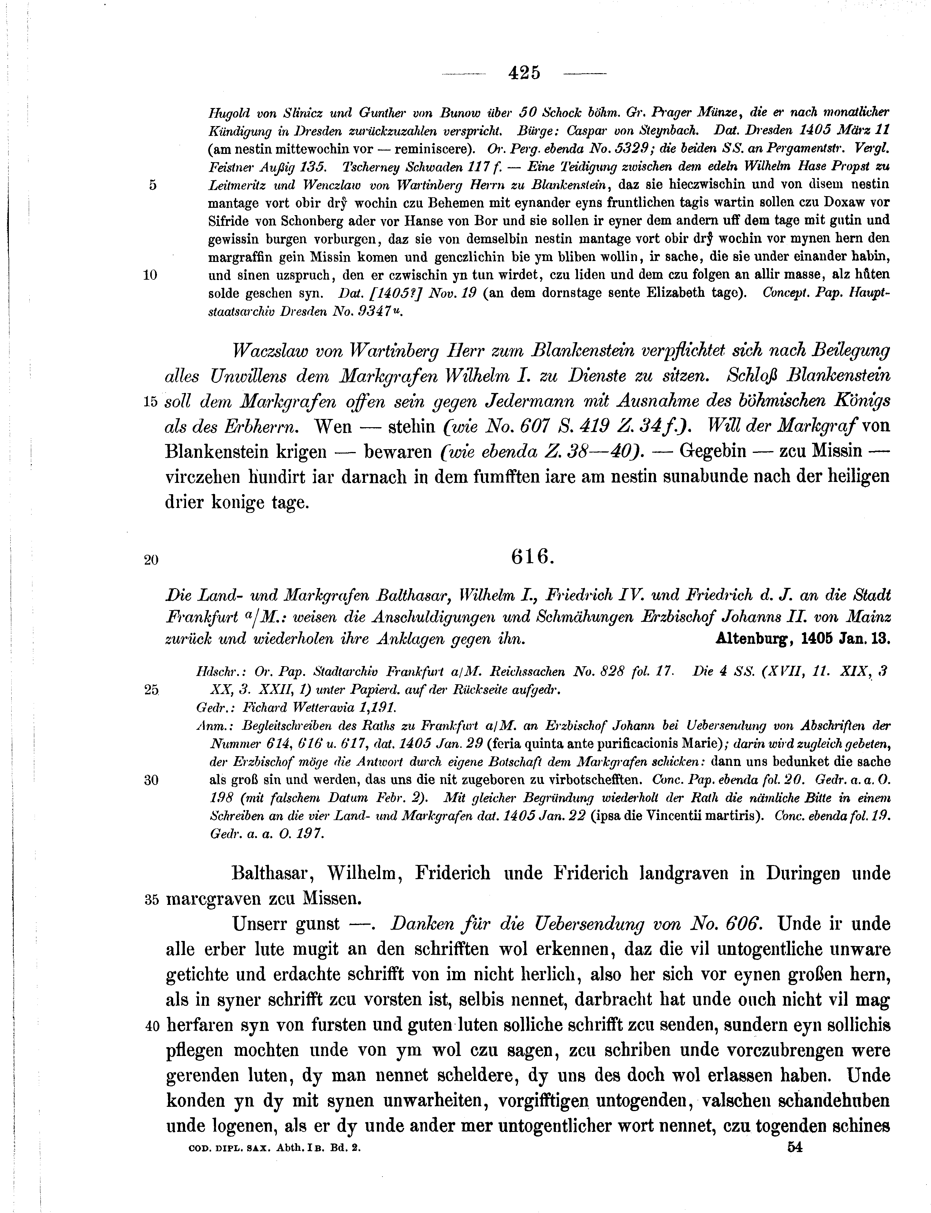 Historische Urkunde Seite 425 aus Band cds1b2