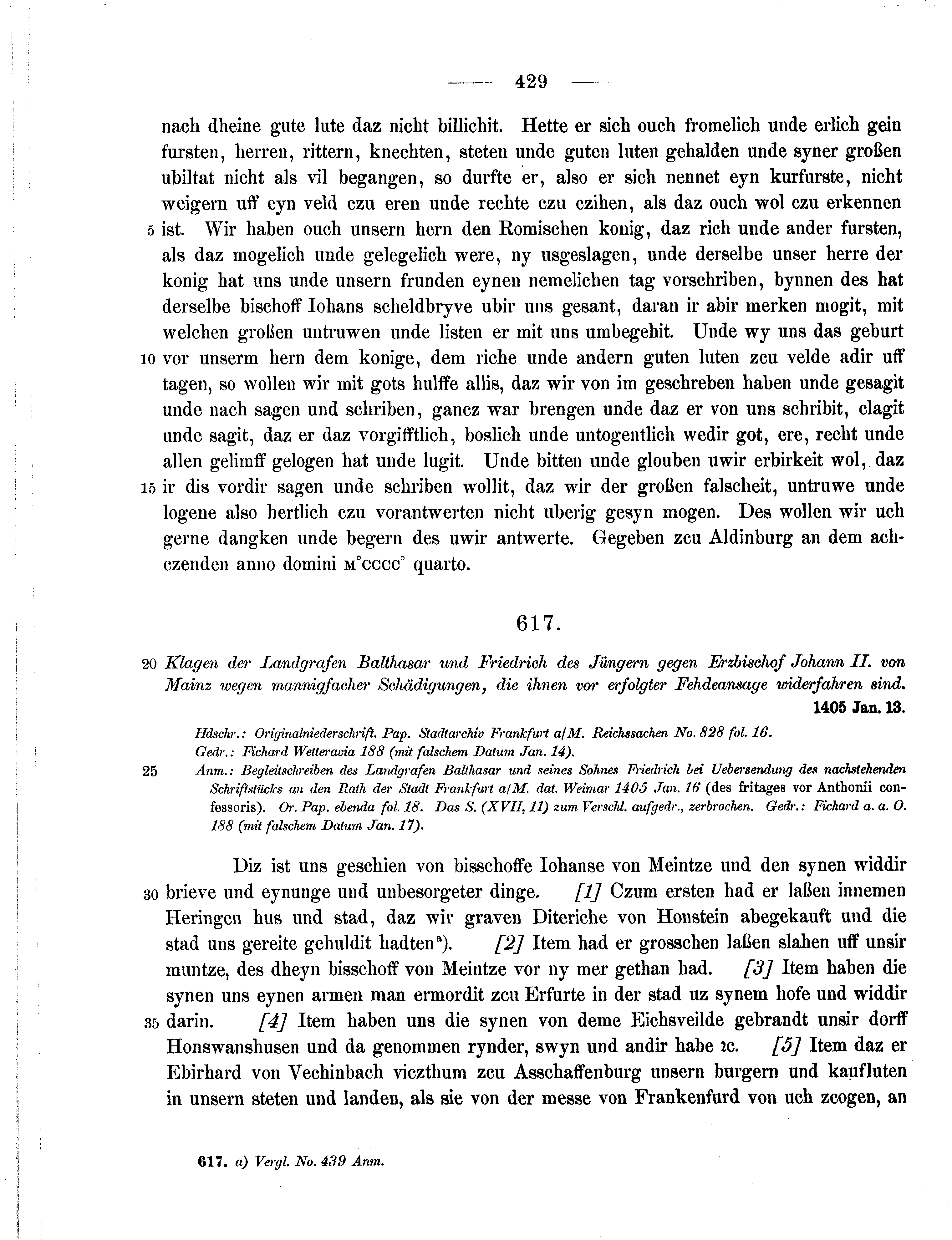 Historische Urkunde Seite 429 aus Band cds1b2