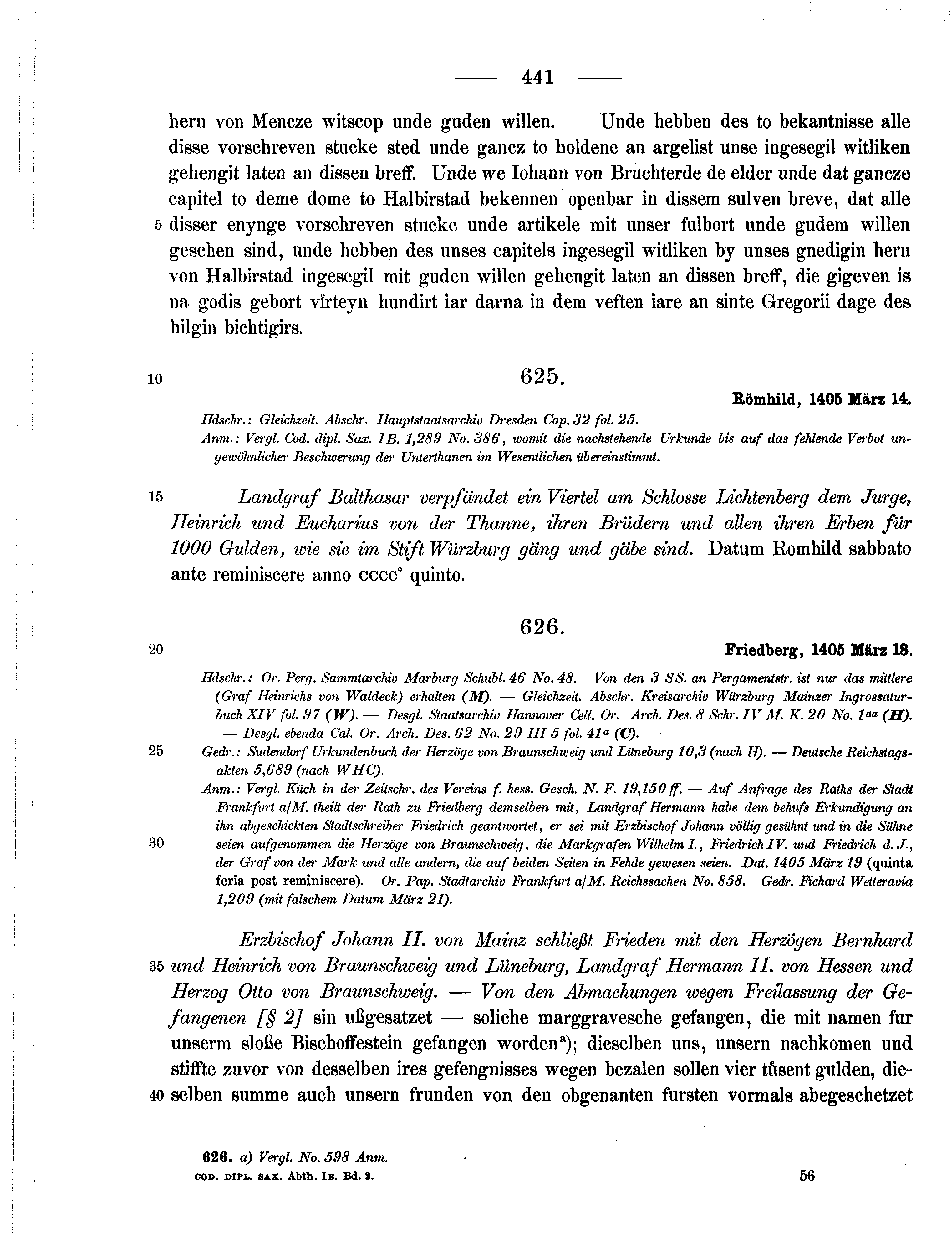 Historische Urkunde Seite 441 aus Band cds1b2