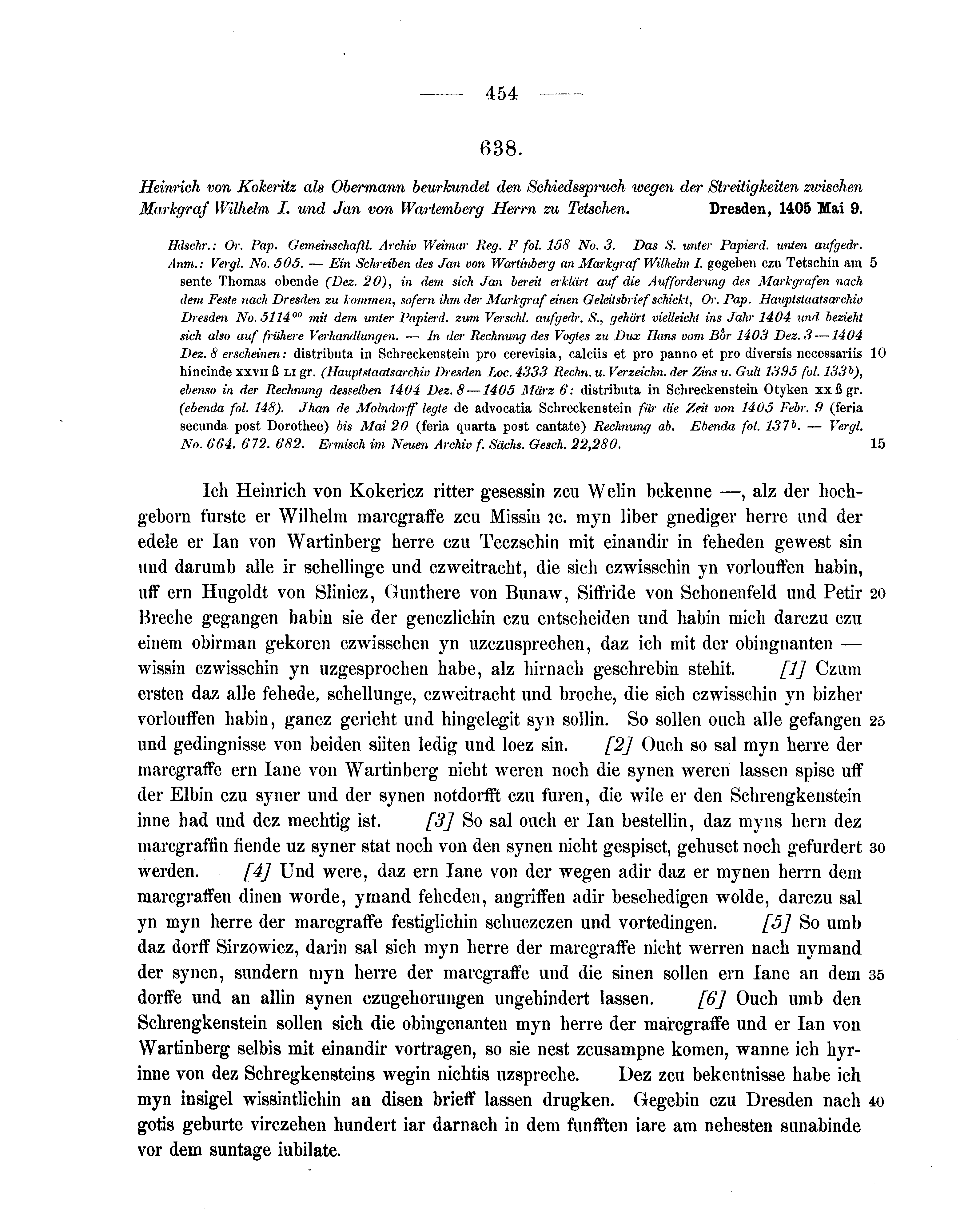 Historische Urkunde Seite 454 aus Band cds1b2