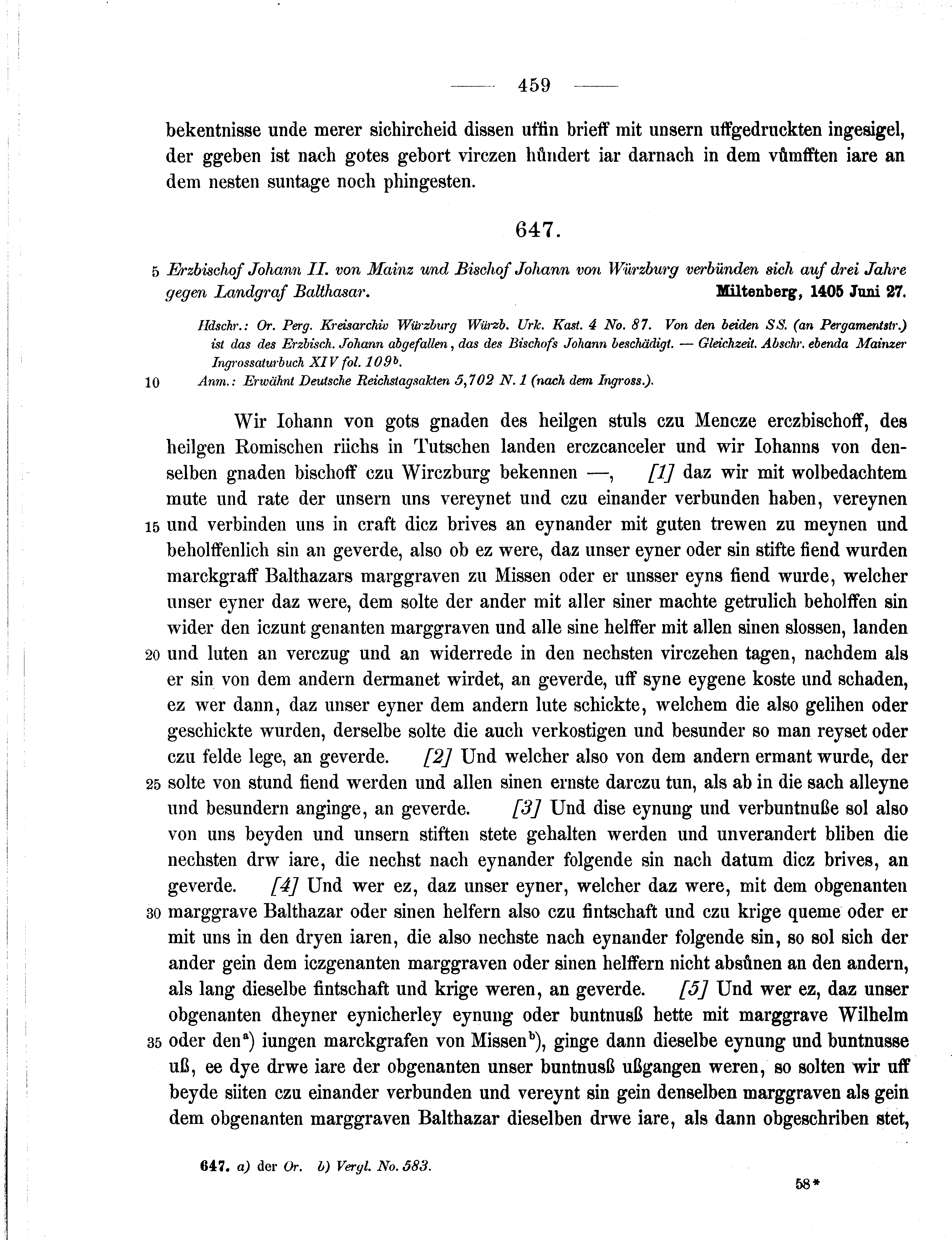 Historische Urkunde Seite 459 aus Band cds1b2