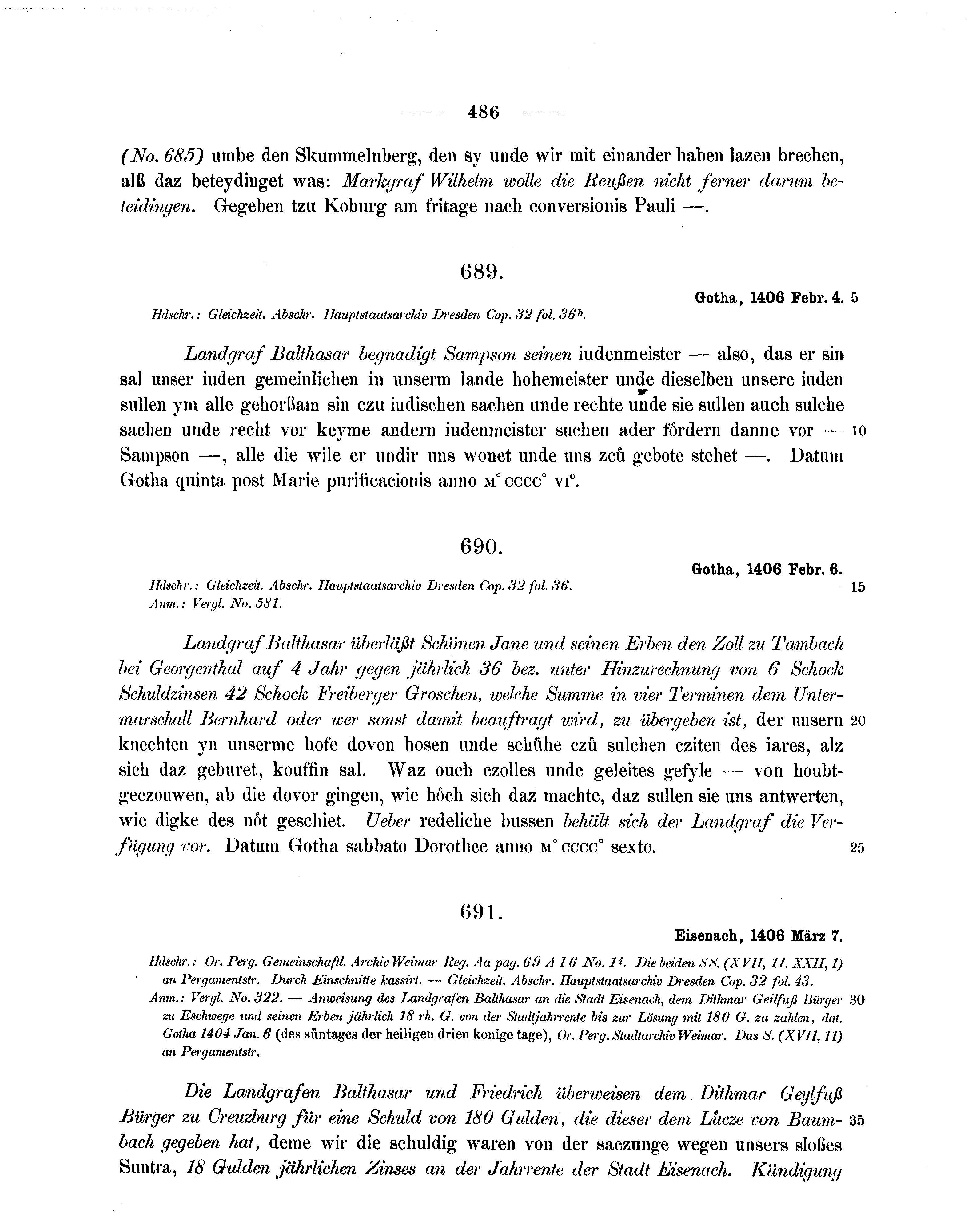 Historische Urkunde Seite 486 aus Band cds1b2