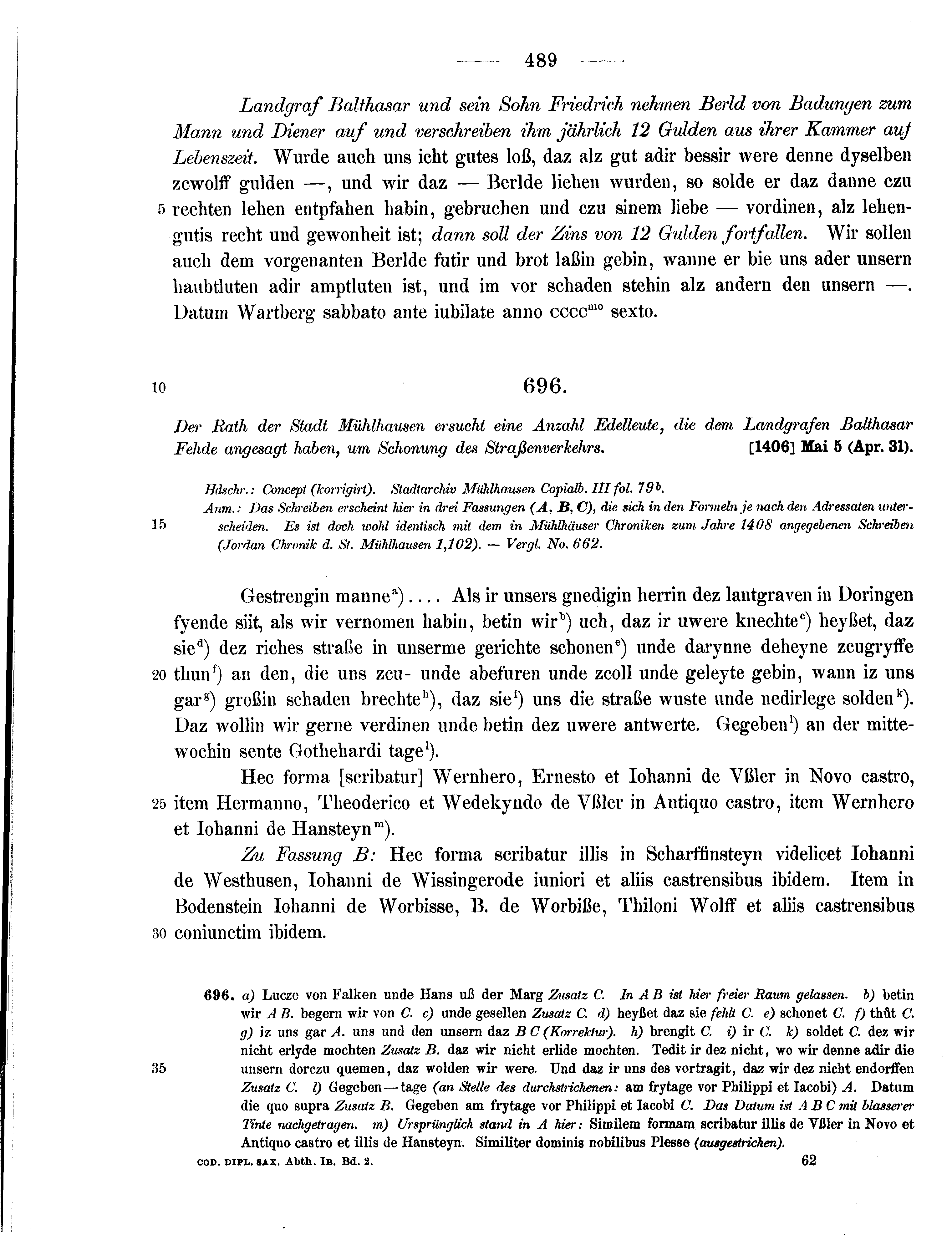 Historische Urkunde Seite 489 aus Band cds1b2