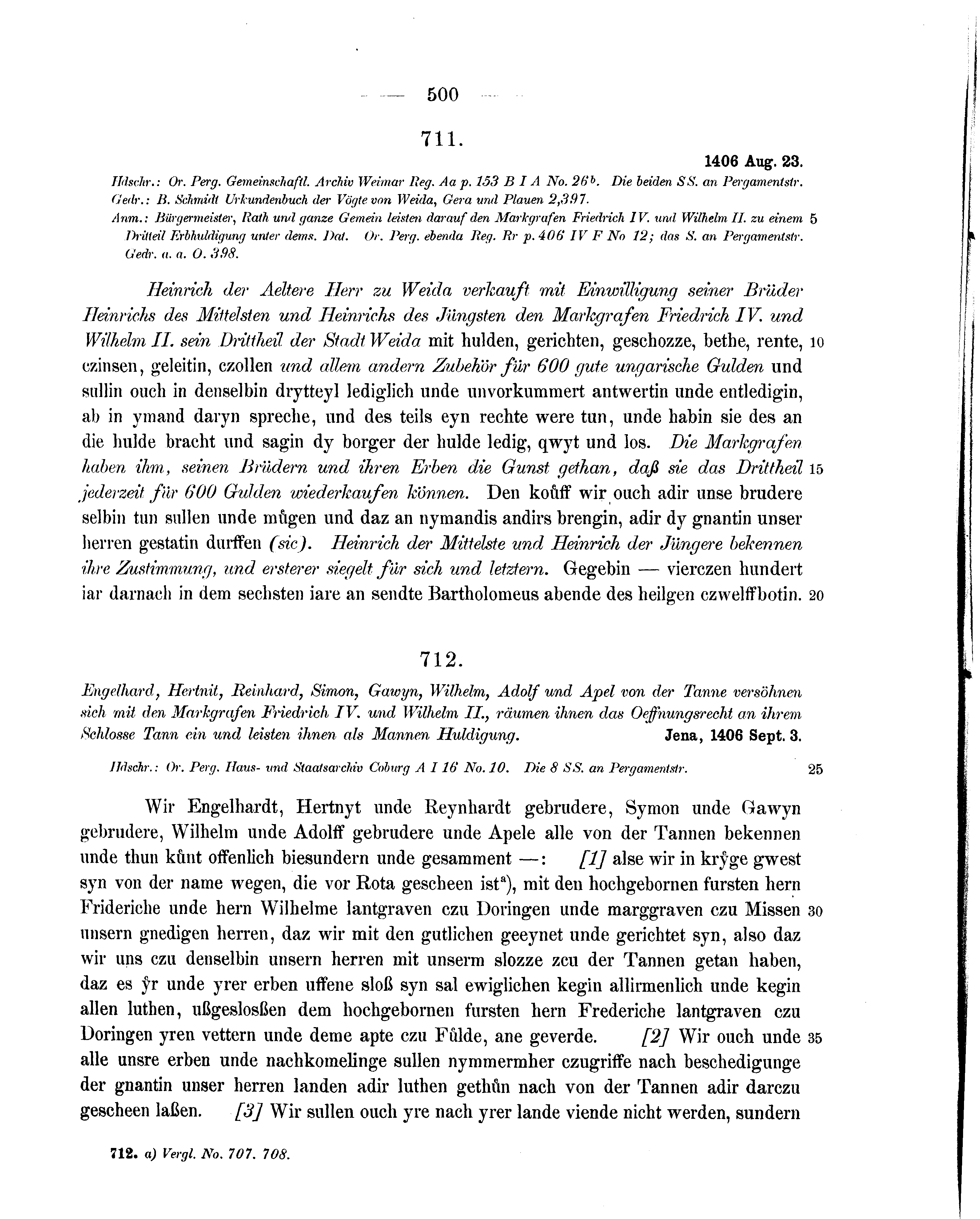 Historische Urkunde Seite 500 aus Band cds1b2