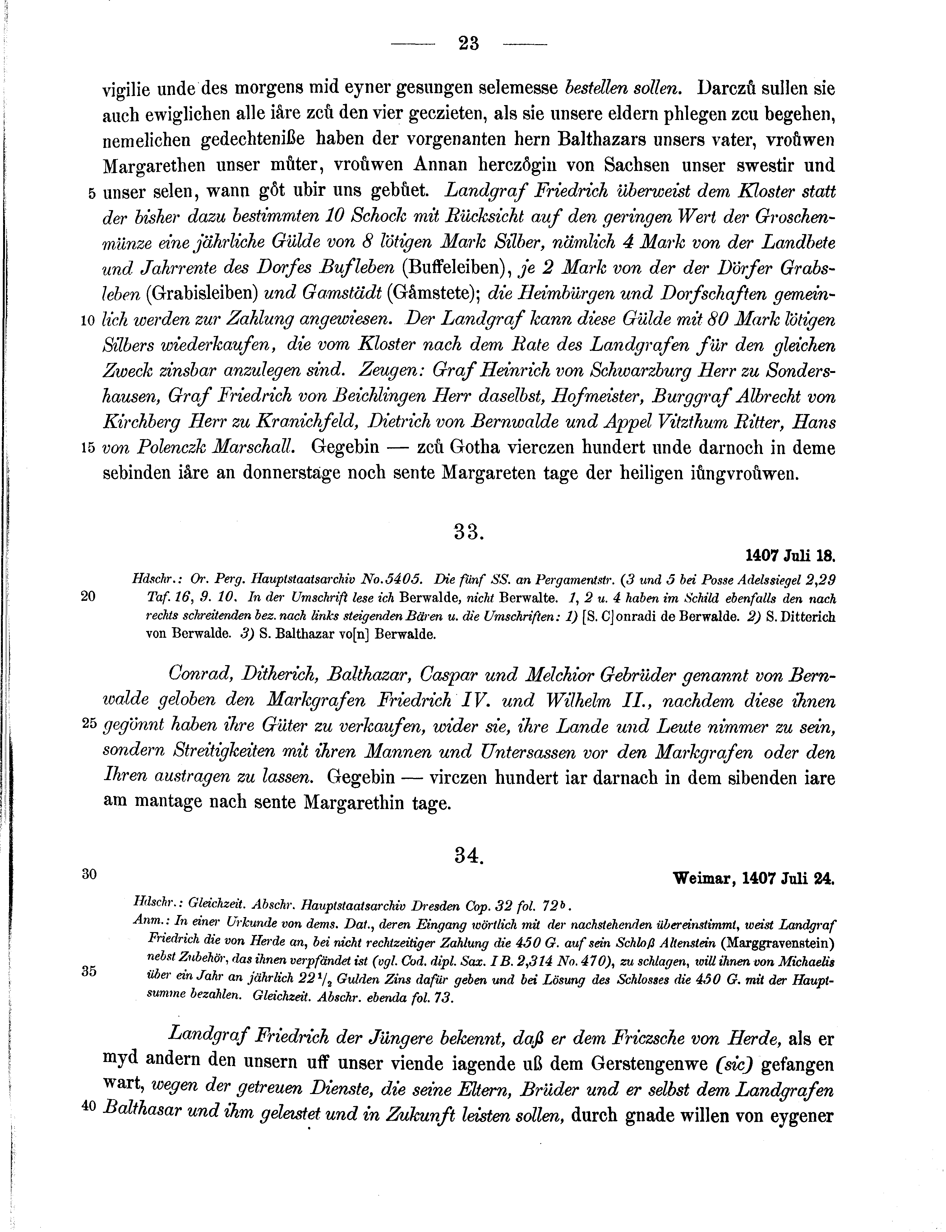 Historische Urkunde Seite 23 aus Band cds1b3